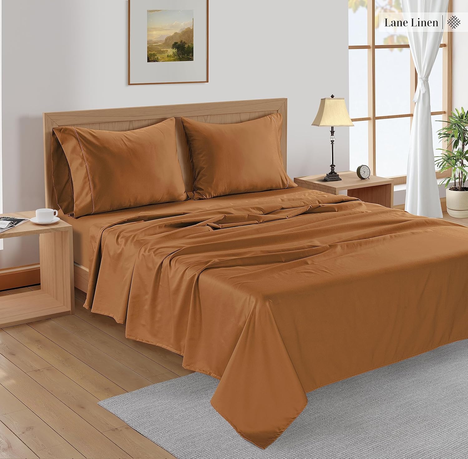 LANE LINEN Juego de sábanas de bambú tamaño Queen, 100% rayón de bambú, 4 piezas para cama de tamaño Queen, sábanas refrescantes, suaves y