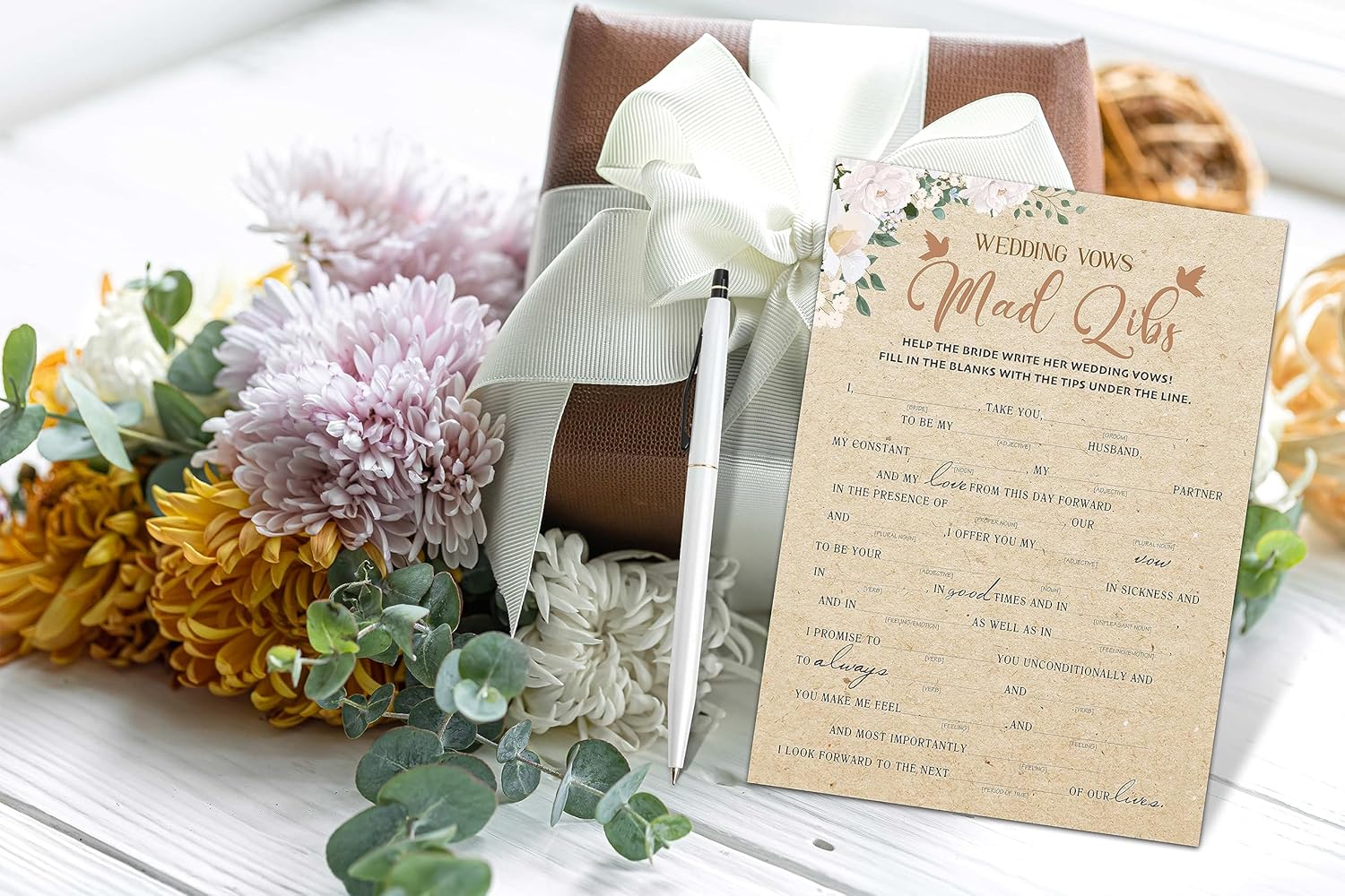 Juegos de papel kraft para despedida de soltera, 30 tarjetas de juego para bodas, decoración de suministros florales rústicos para despedida de