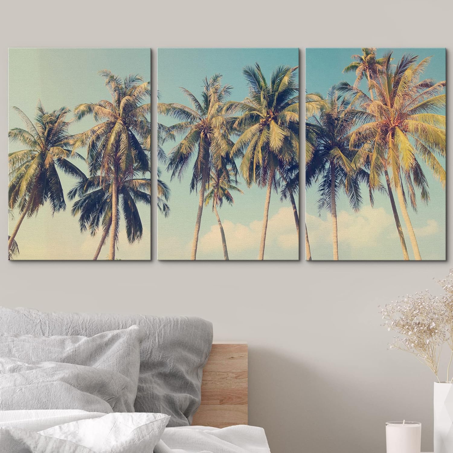 Lienzo de 3 piezas, arte contemporáneo, decoración de pared moderna, cascada y flores