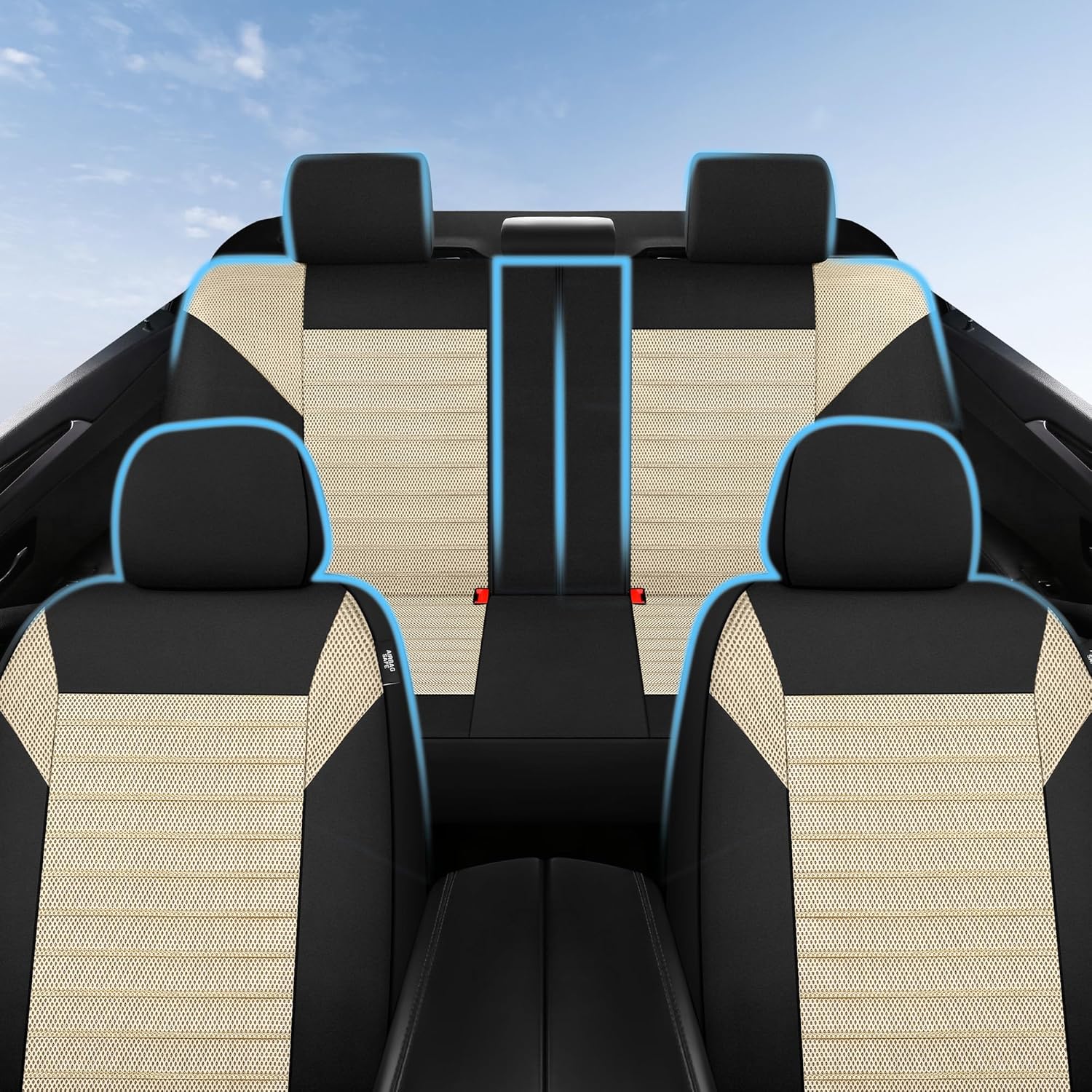 Juego completo de fundas de asiento de automóvil, malla de aire 3D, fundas de asiento de banco dividido delanteras y traseras de tela transpirable