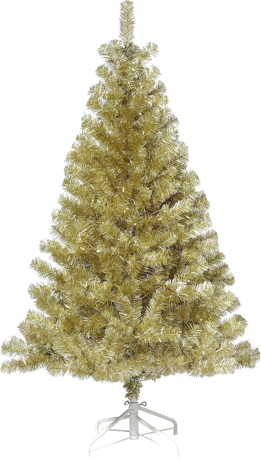 Haute Decor Árbol de Navidad dorado champán de 7.5 pies de alto, preiluminado con luces LED blancas cálidas de bajo consumo con pedal para poner y