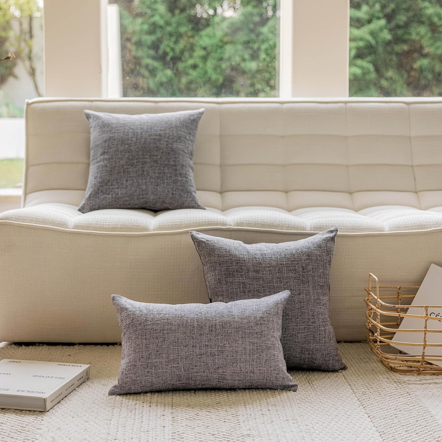 Home Brilliant Fundas de almohada grises de 18 x 18 pulgadas, lavables y con forro suave, fundas de almohada decorativas para sofá, jardín,