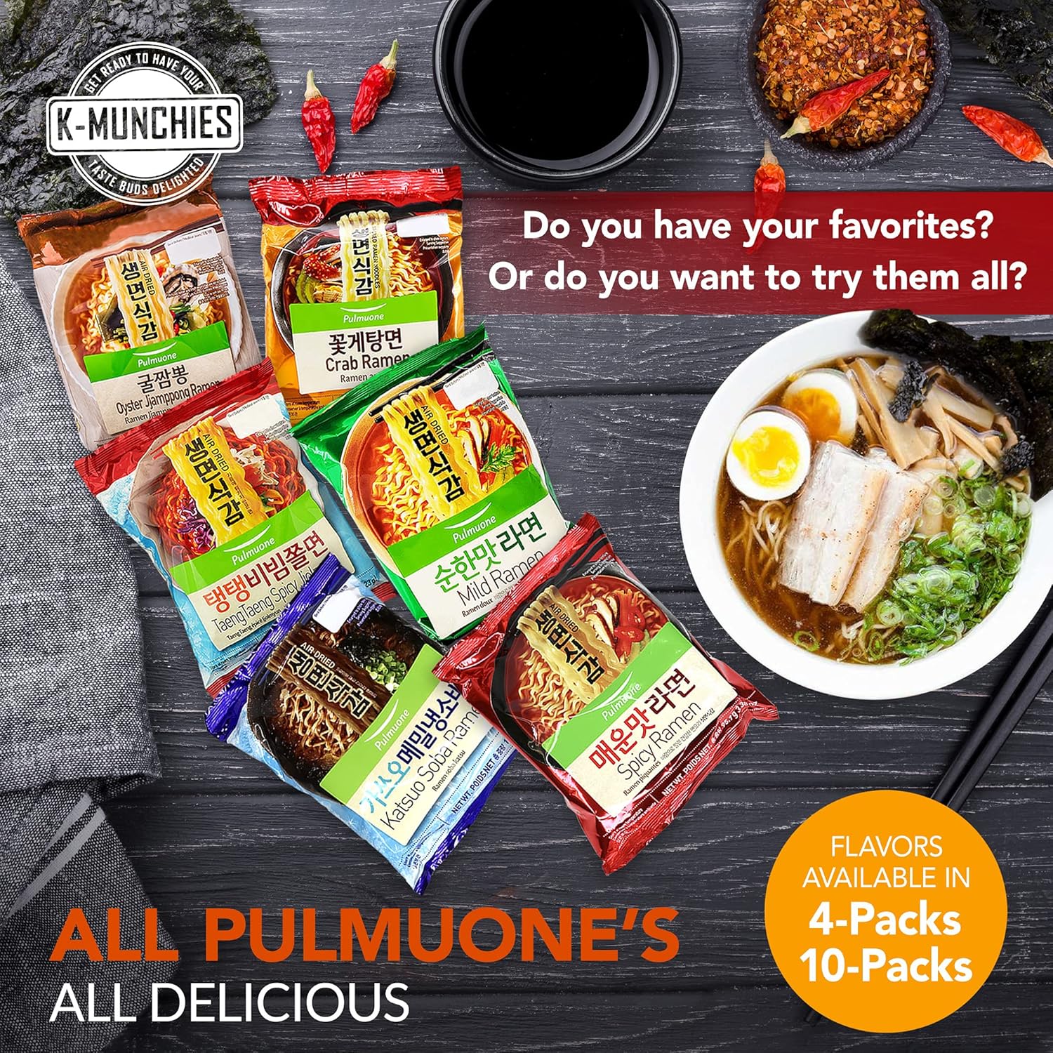 Pulmuone – Fideos coreanos Ramyun no fritos, paquete de 4 fideos instantáneos coreanos sabor picante, fácil de cocinar, auténtico ramen coreano con