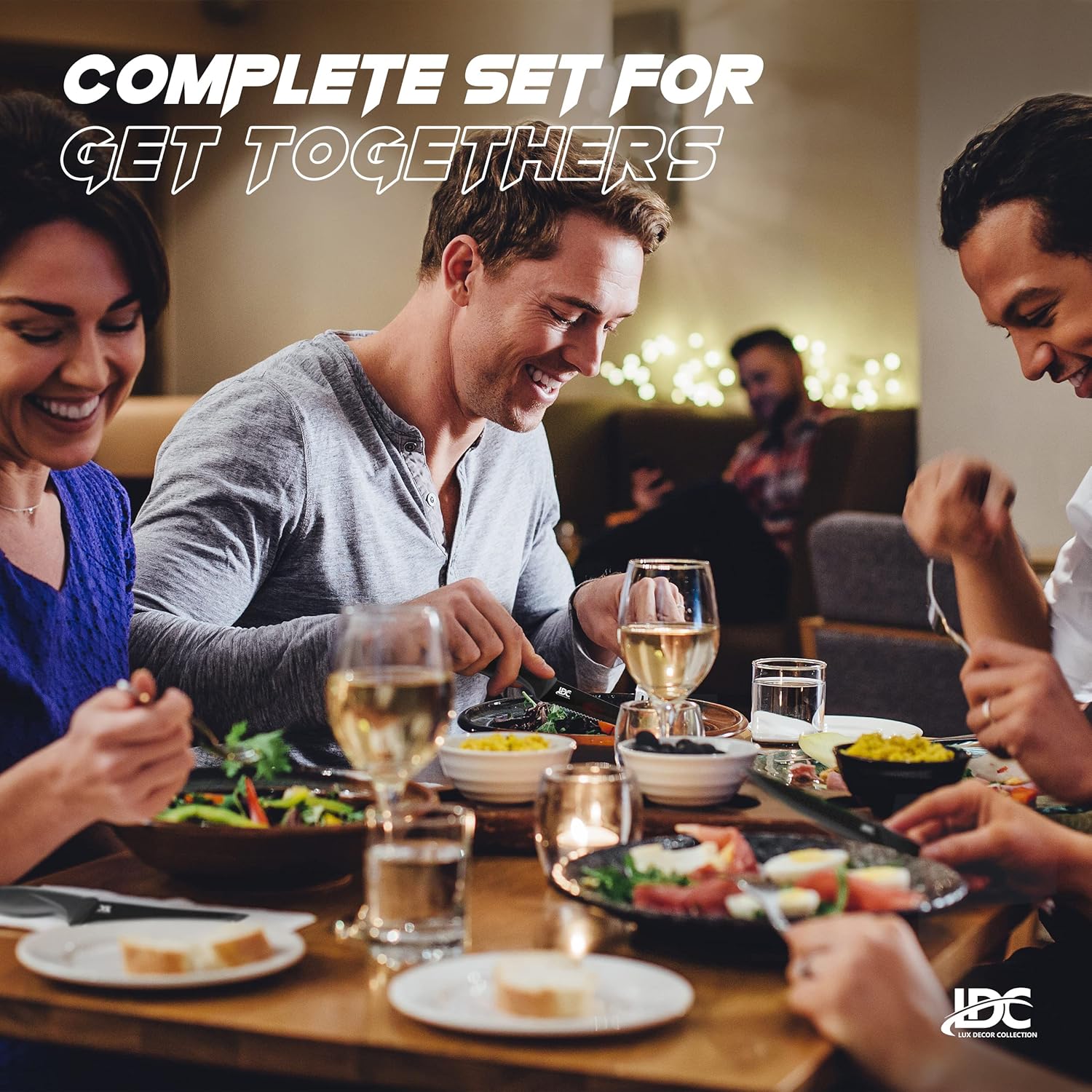 LUX Décor – Juego de 8 cuchillos para carne, elegantes cuchillos dentados negros ultra afilados, aptos para lavavajillas, juego de cuchillos para