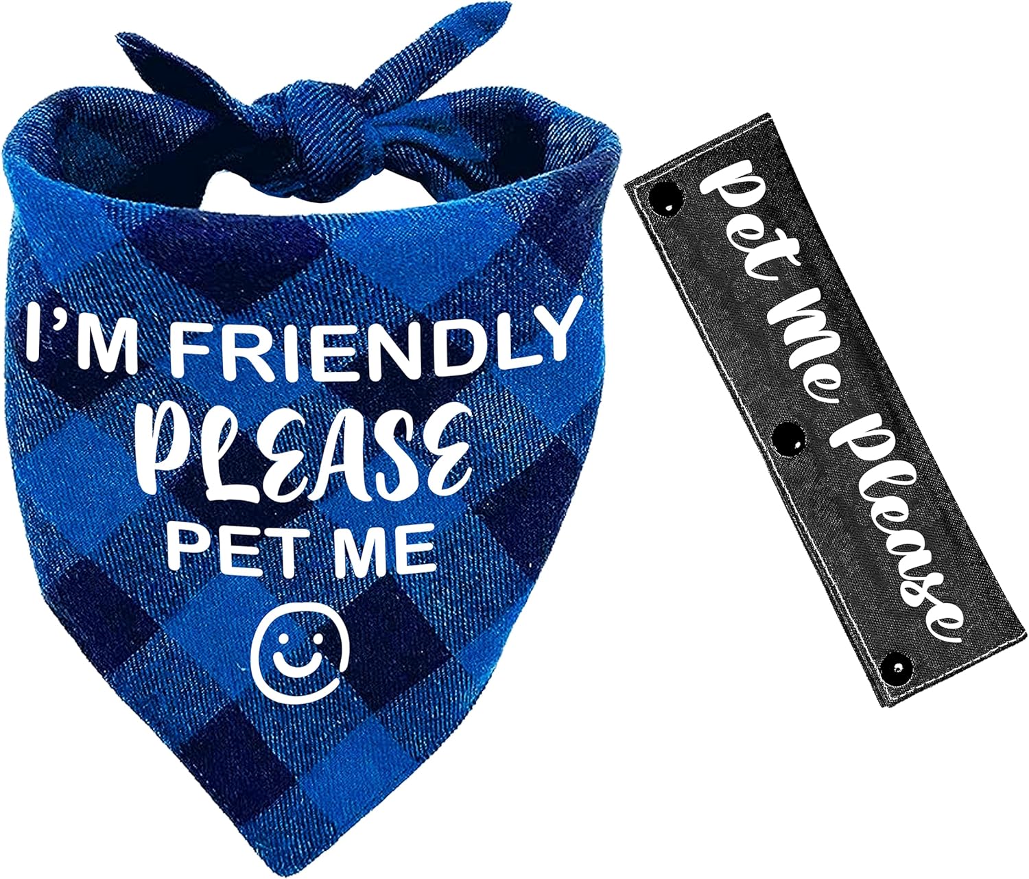 2 unidades de bandana a cuadros azul y negro con Pet Me Please Dog Black Strap Wrap para amantes de los perros, dueño, regalo de cumpleaños de