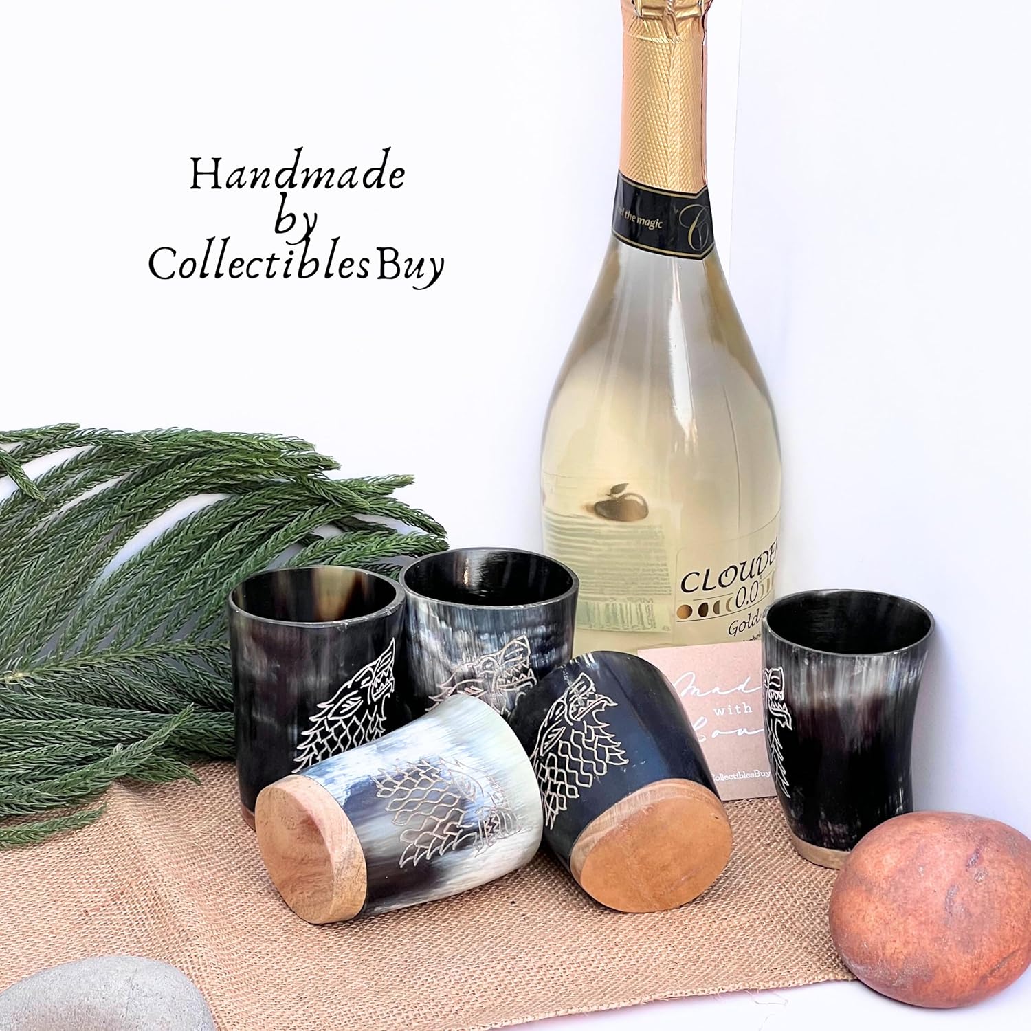 Juego de 5 vasos vikingos para beber cuerno Mead Ale y cristalería medieval ceremonial