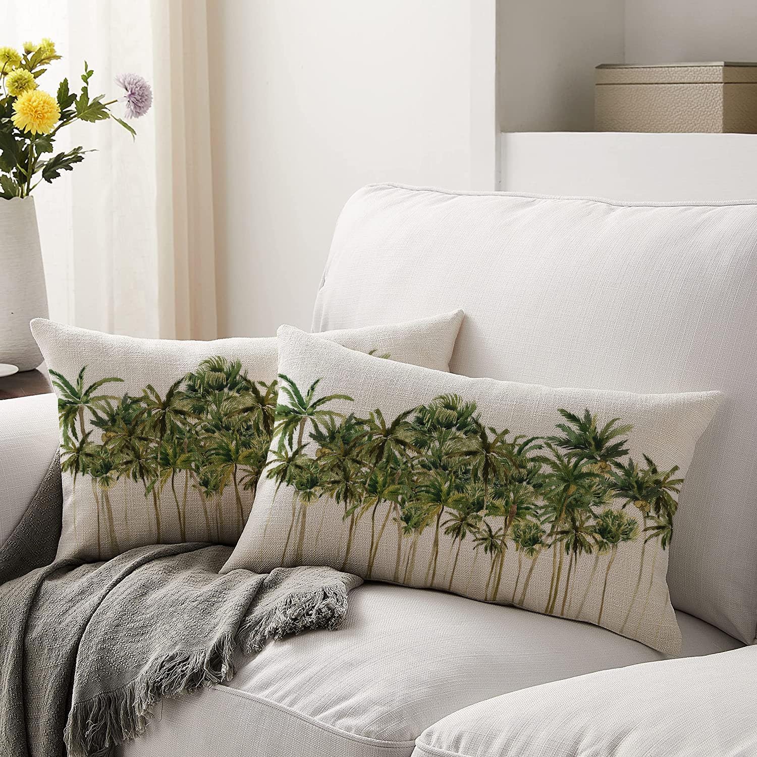 HODKHNO Fundas de almohada de 12 x 20 pulgadas, modernas palmeras tropicales, decoración del hogar, funda de cojín lumbar para sofá, cama