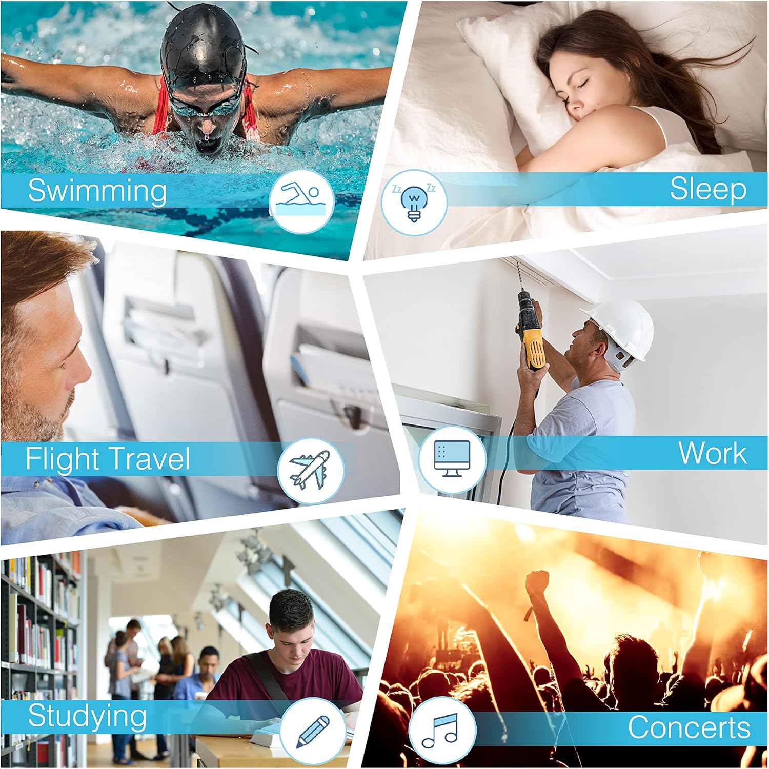 Tapones para los oídos para dormir (14 pares), tapones para los oídos de silicona suave, reutilizables, dormir, cancelación de ruido, natación,