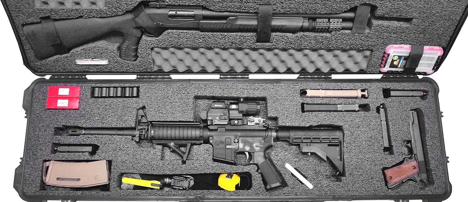 Case Club Funda rígida de 52 pulgadas con inserto de espuma de competencia de 3 pistolas precortadas, funda rígida protectora para rifle rodante,