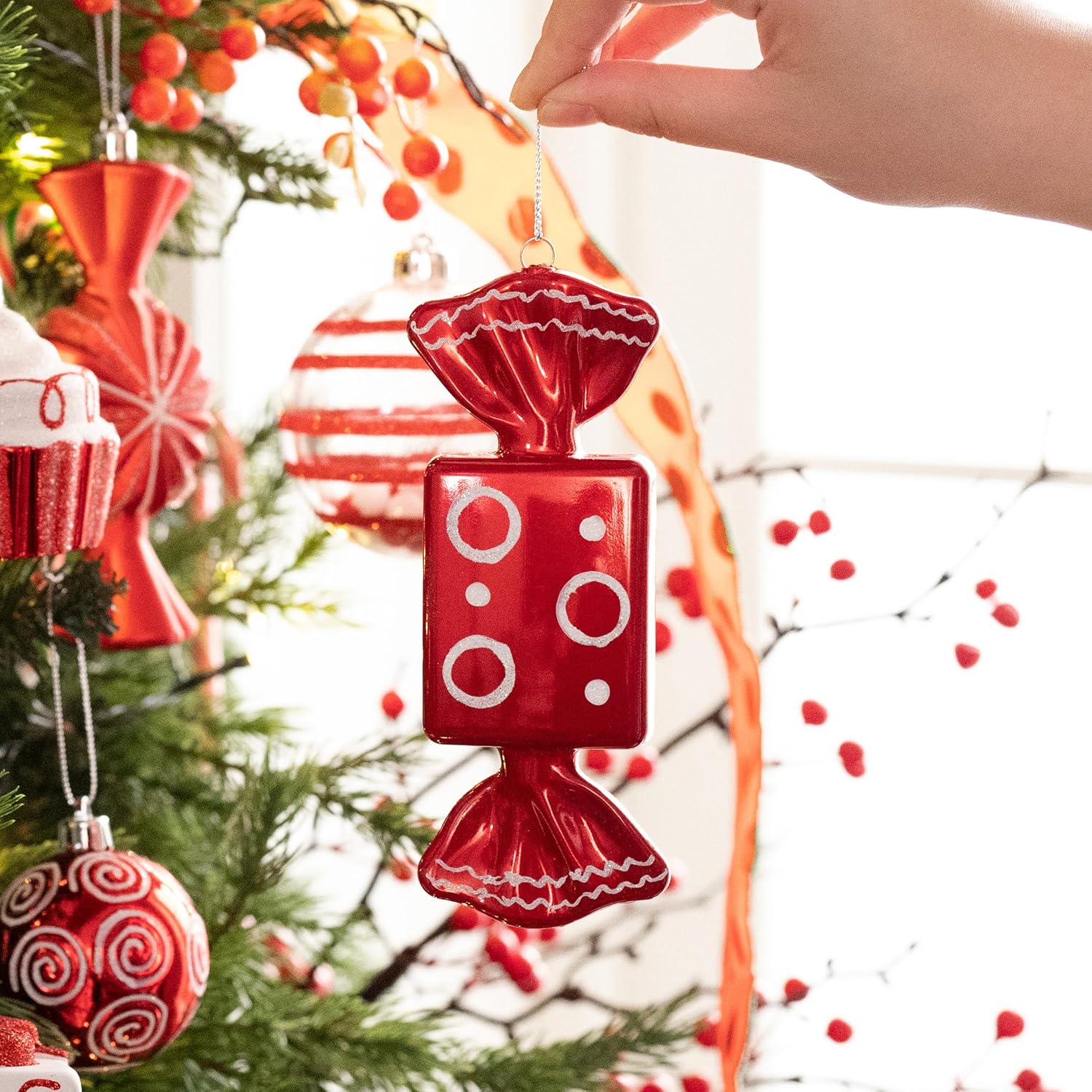 Valery Madelyn Juego de adornos de Navidad, 120 unidades de bastón de caramelo rojo y blanco, juego de decoración de árbol de Navidad inastillable,