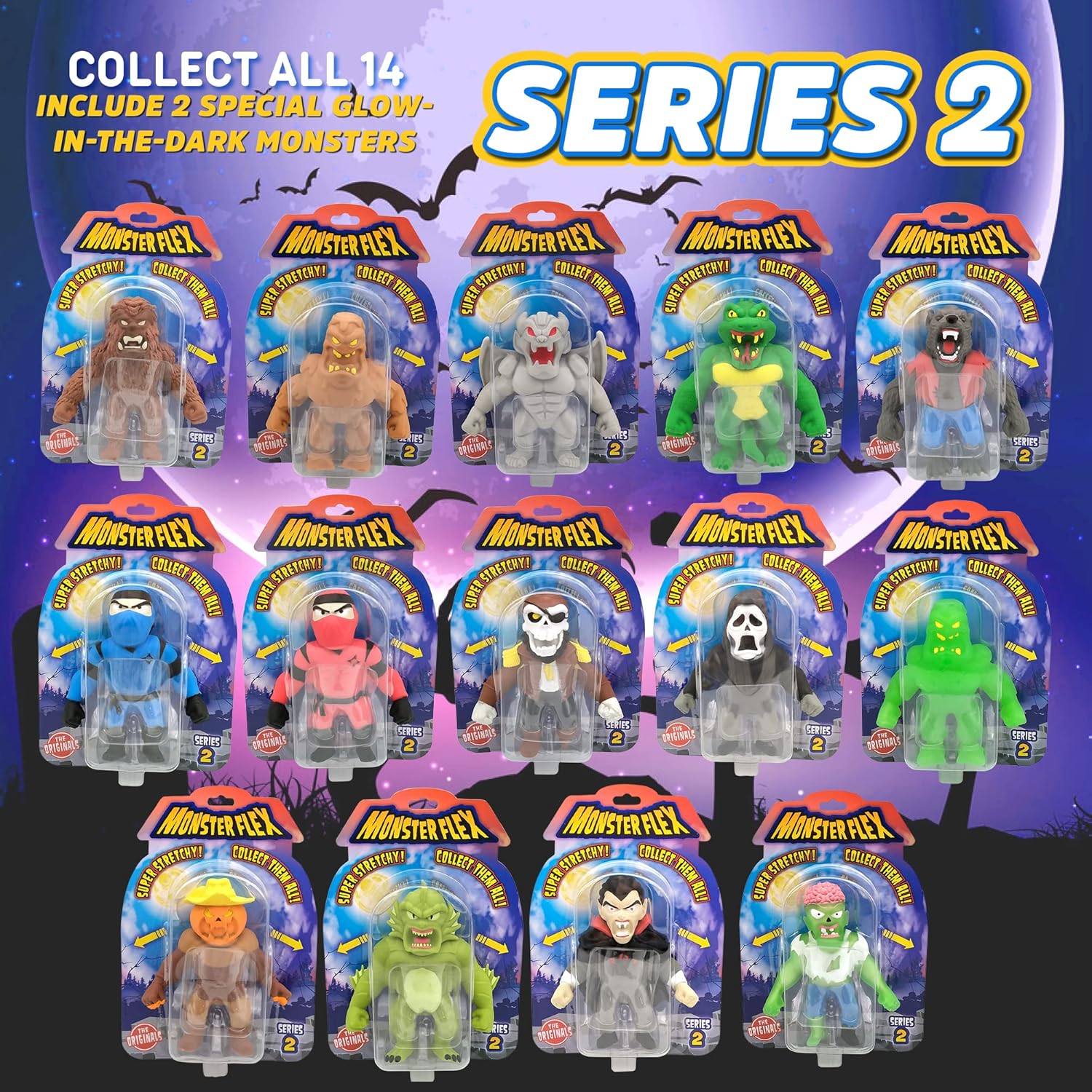 Monster Flex – Juguetes elásticos para niños y niñas, 14 monstruos elásticos espeluznantes únicos, regalos de cumpleaños, de fiesta, juguetes