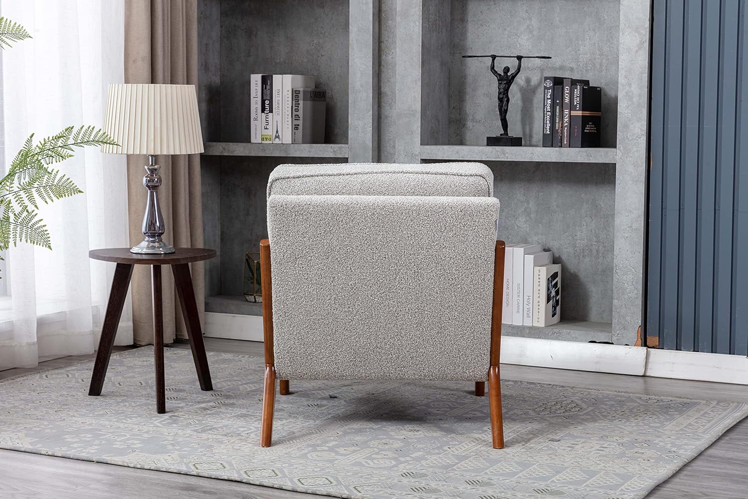 JOYBASE Sillón con brazos, moderna de mediados de siglo, sillón con marco de madera para sala de estar, dormitorio (gris ostra, tela)