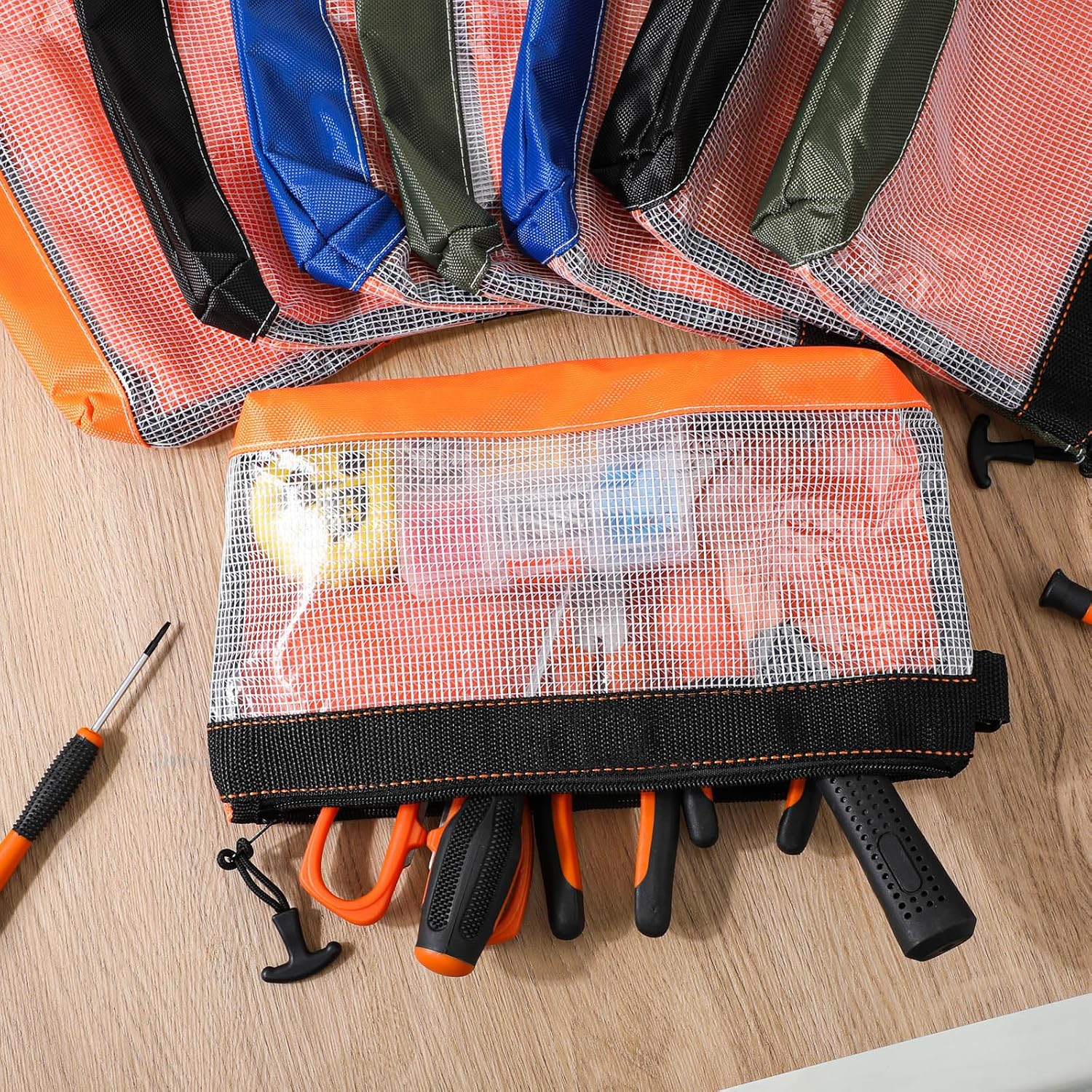 Sanwuta 8 bolsas transparentes para herramientas para hombres, bolsas de herramientas de 12 pulgadas con cremallera, bolsa pequeña de herramientas