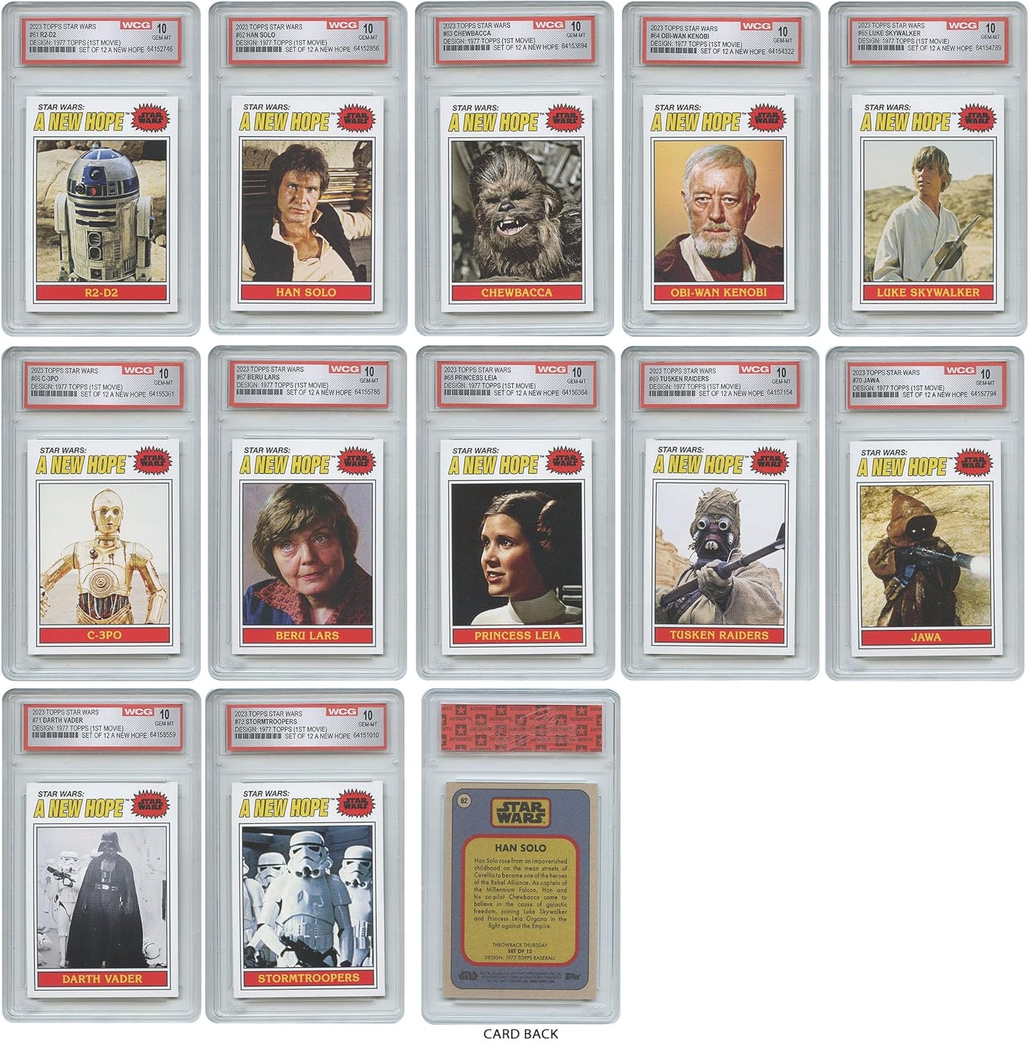 Star Wars Topps Cards 1977 Topps Edition Rare – Todas las gemas graduadas menta 10 condiciones – Recibirás el juego completo de los 12
