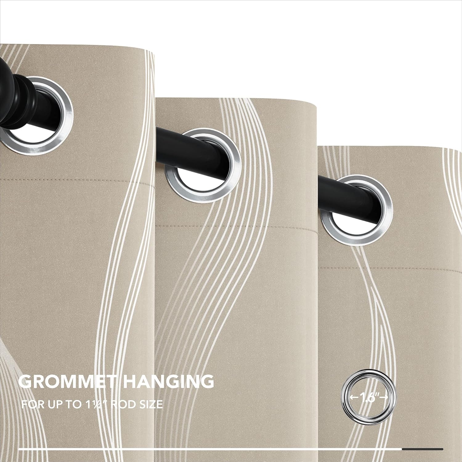 Cortinas Deconovo opacas, con aislamiento térmico, para dormitorio, estampado color metálico con patrón de ondas, 2 unidades