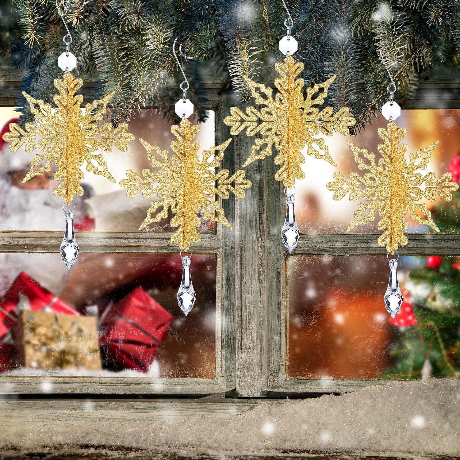 Soaoo 36 adornos de copo de nieve 3D con purpurina 3D, decoraciones para árbol de Navidad, decoraciones colgantes de copo de nieve, adornos de