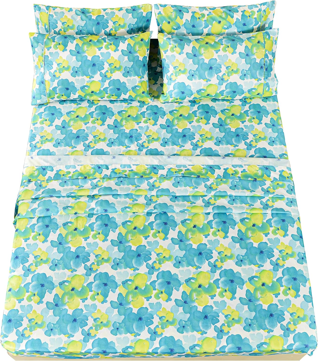 American Home Collection Juego de sábanas y fundas de almohada estampadas de 6 piezas de microfibra cepillada, sin arrugas, 14 pulgadas de