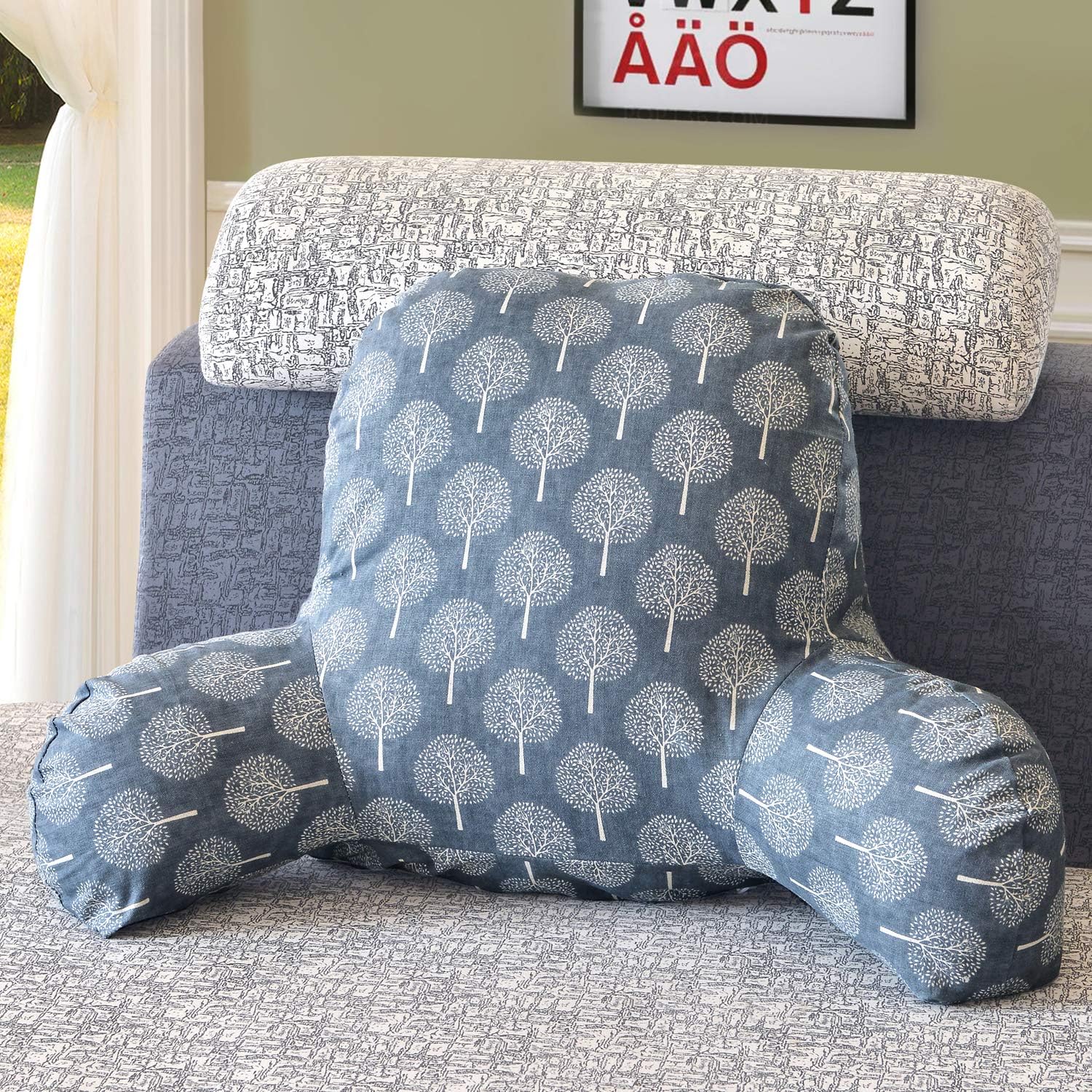 XSlive Almohada de lectura estampada bohemia con brazos de apoyo, almohada suave para descansar en la cama, cojín de apoyo para la espalda para