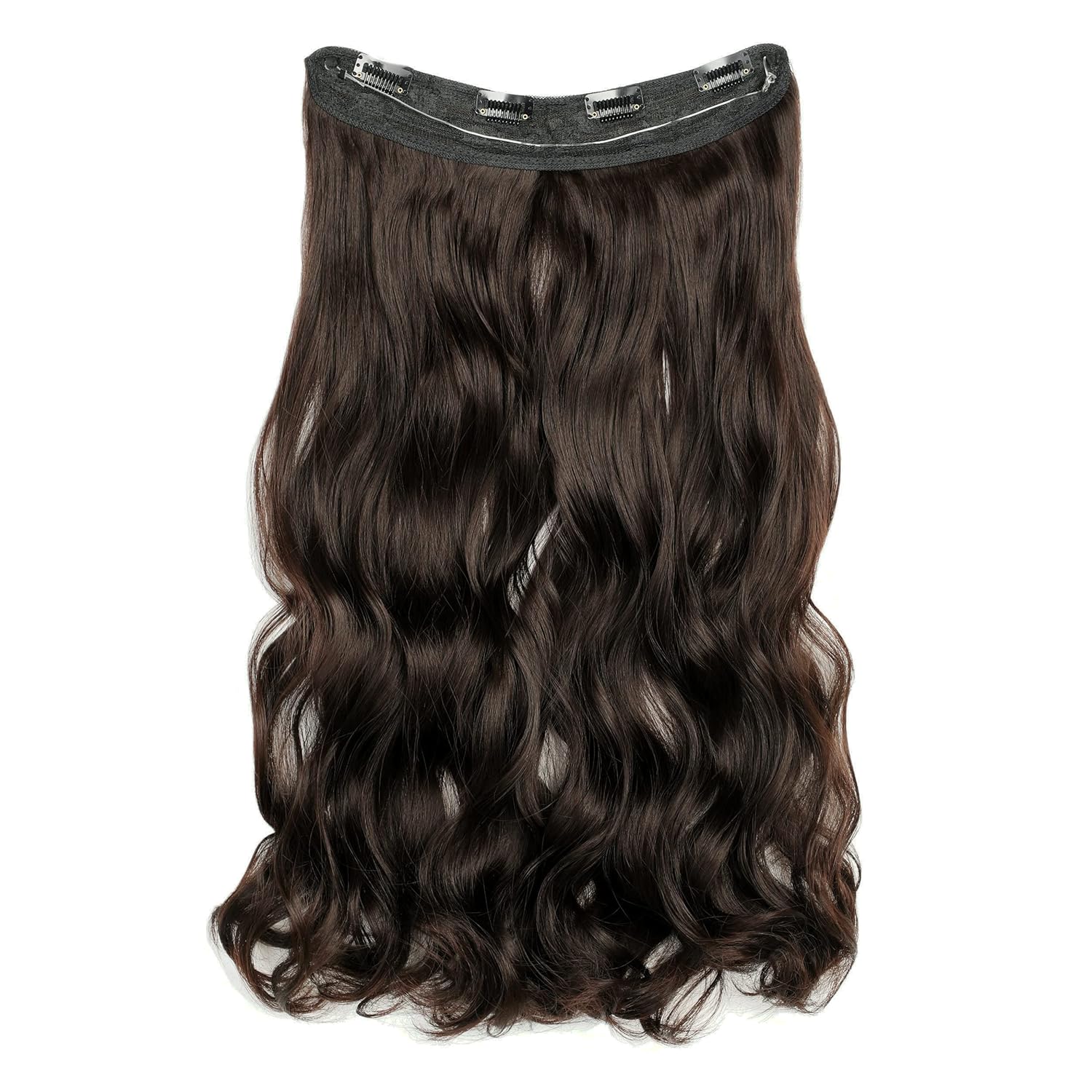 Extensiones de cabello con halo de alambre invisible, alambre transparente, tamaño ajustable, 4 clips de seguridad, 24 pulgadas de largo, ondulado,