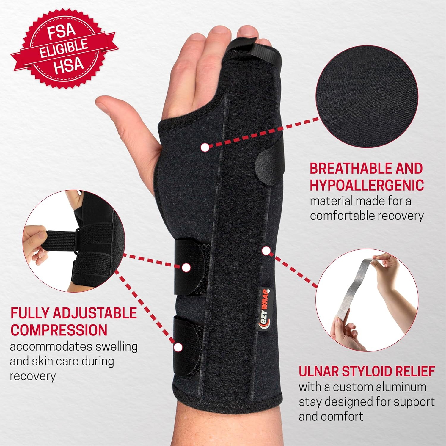 Ezy Wrap The Boxer – Muñequera ortopédica para mano y muñeca – Muñequera para mujeres y hombres, cómoda muñequera con férulas para dedos para