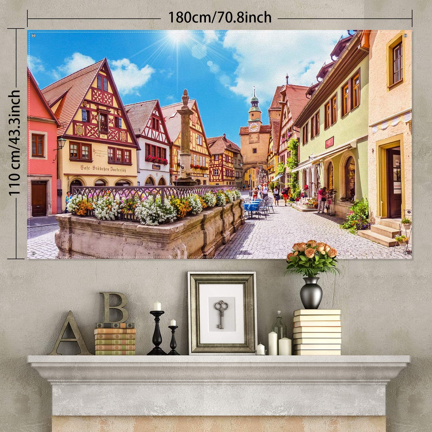 Decoraciones para festivales en el estilo del Oktoberfest, póster extra grande de paisaje de calle bávara, telón de fondo, pancarta de fondo para