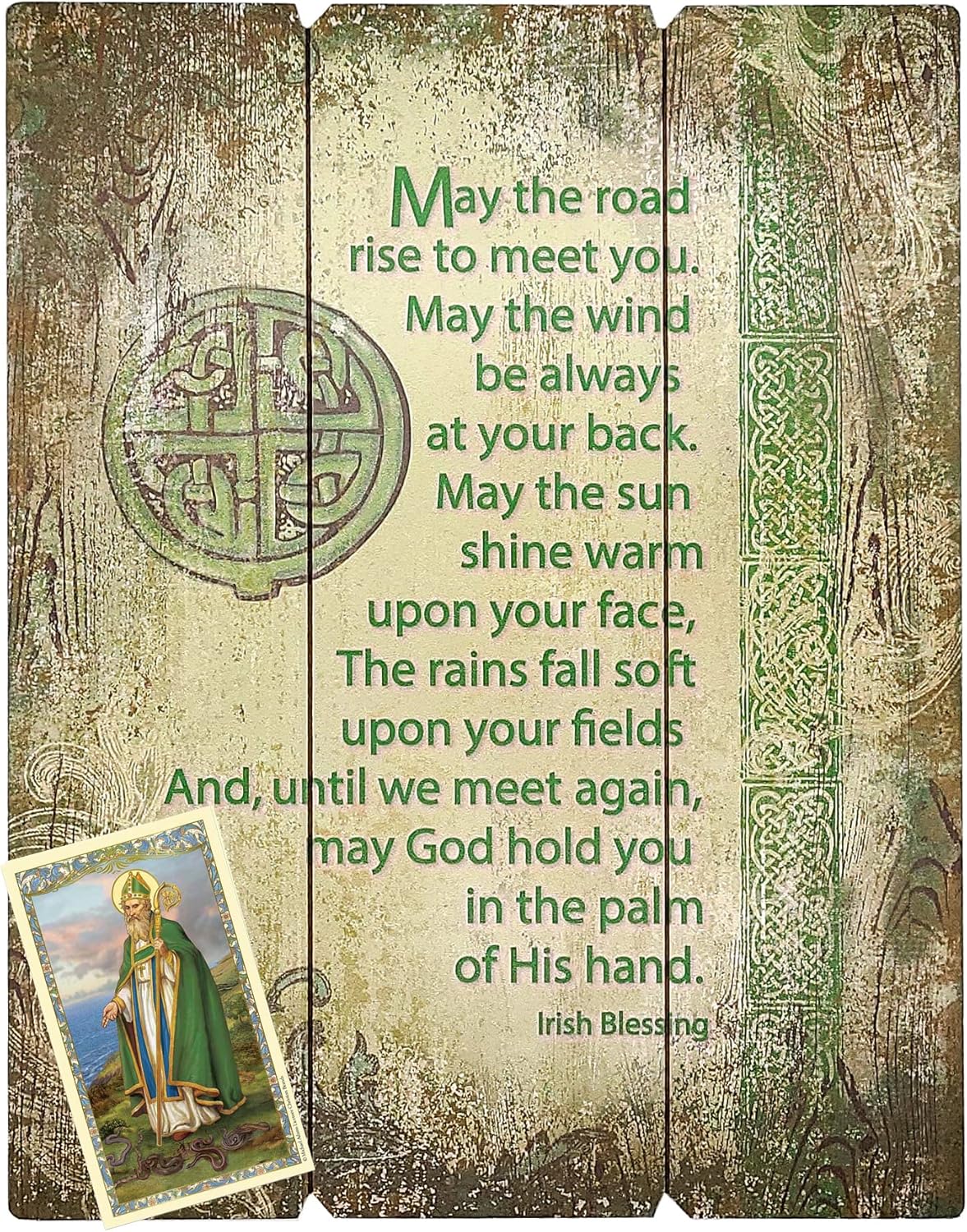 Irish Home Blessing – Letrero colgante de madera de palé de 15 x 12 pulgadas con hermoso diseño de símbolo celta verde y oración tradicional