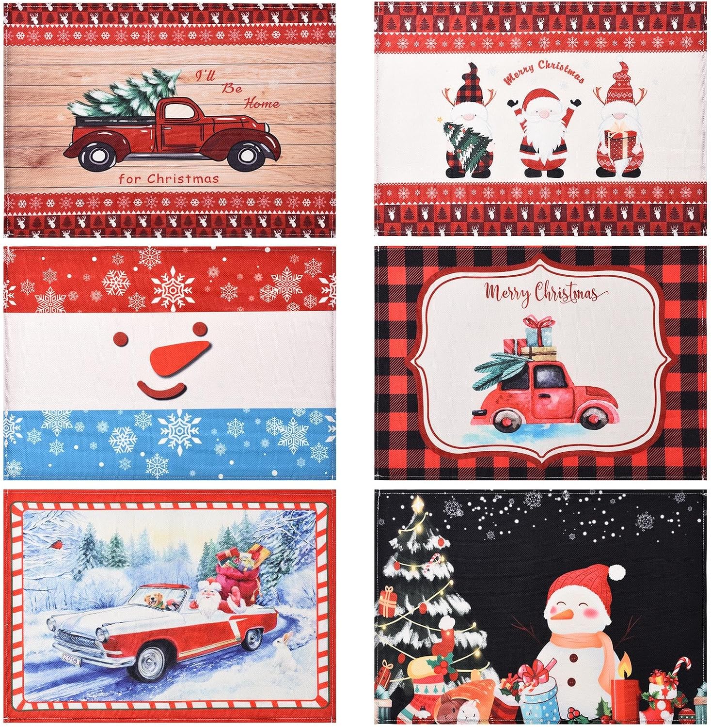 Manteles individuales de Navidad, 12 x 18 pulgadas, temporada de invierno, Navidad, vacaciones, muñeco de nieve, manteles para fiestas, cocina,