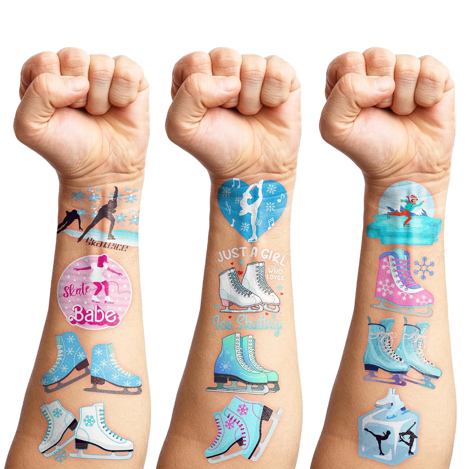 8 hojas (96 piezas) Patinaje sobre hielo Tatuajes temporales Tatuajes Temáticos Nieve Invierno Fiesta de Cumpleaños Decoraciones Favores Suministros