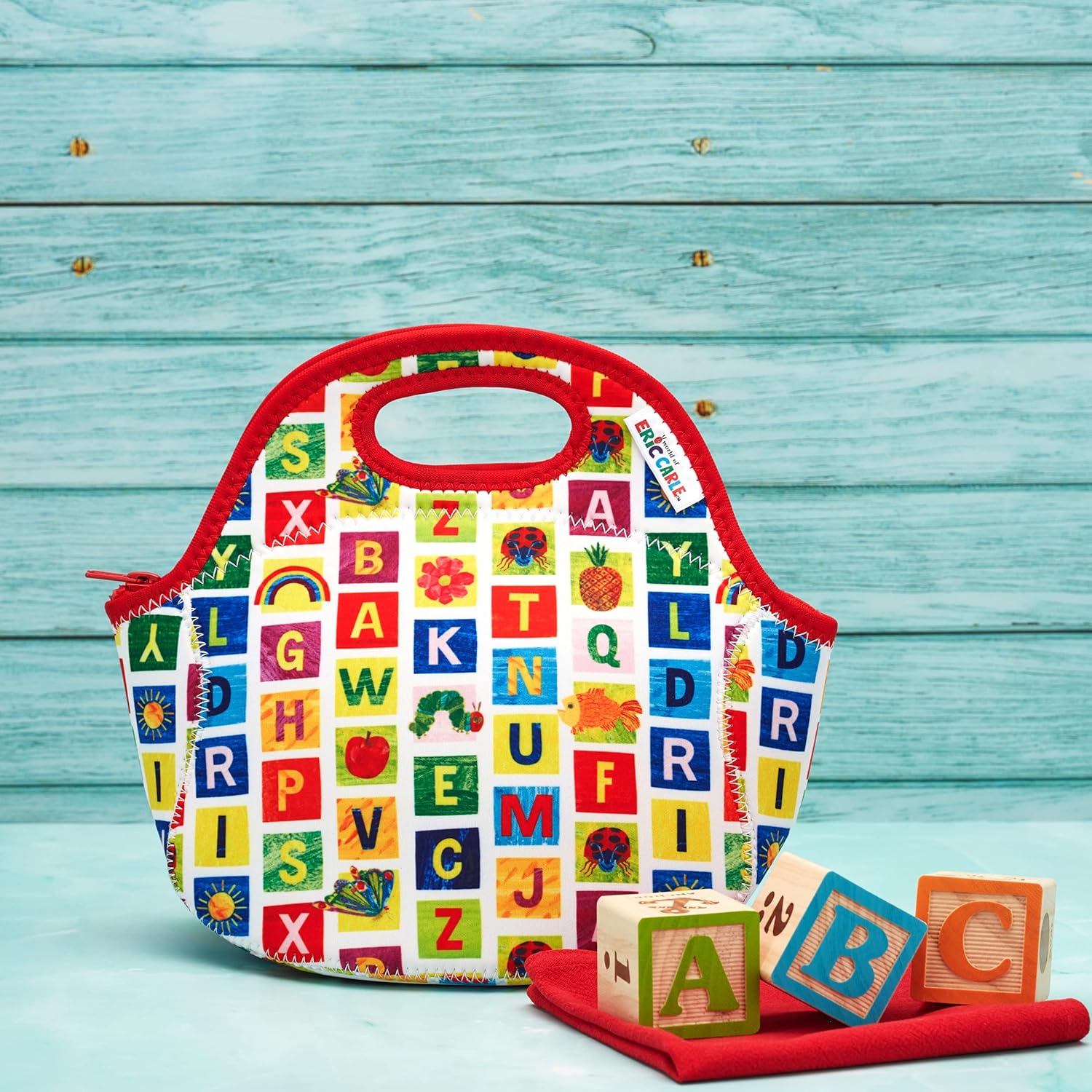 FUN KINS Lonchera aislada para niños, duradera, lavable a máquina, calidad premium, bolsillo interior y etiqueta de nombre, bolsa de almuerzo tamaño