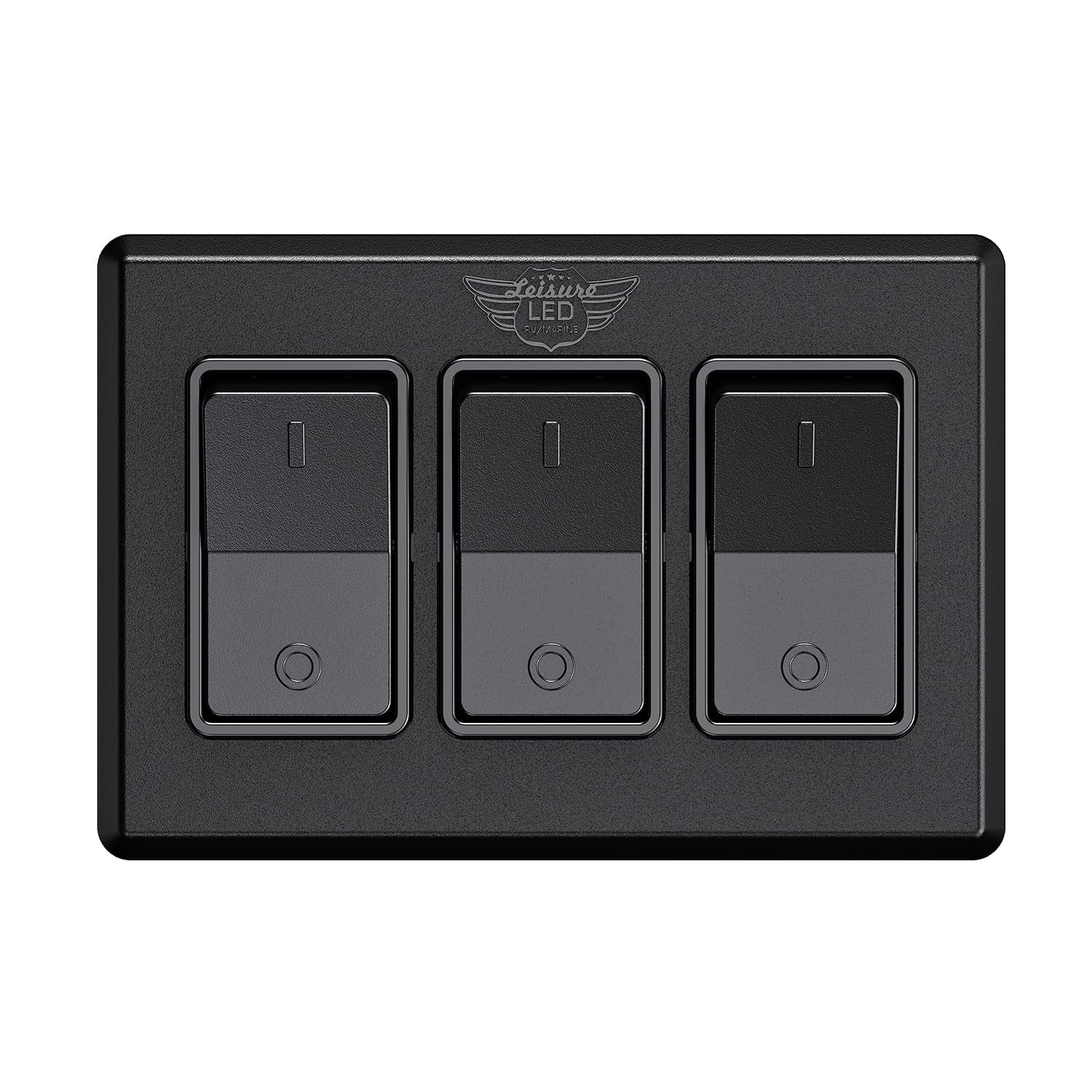 Leisure LED Moderno interruptor de encendido y apagado triple SPST con bisel, 12 voltios, para RV, remolque, cámper, con etiqueta adhesiva (negro)