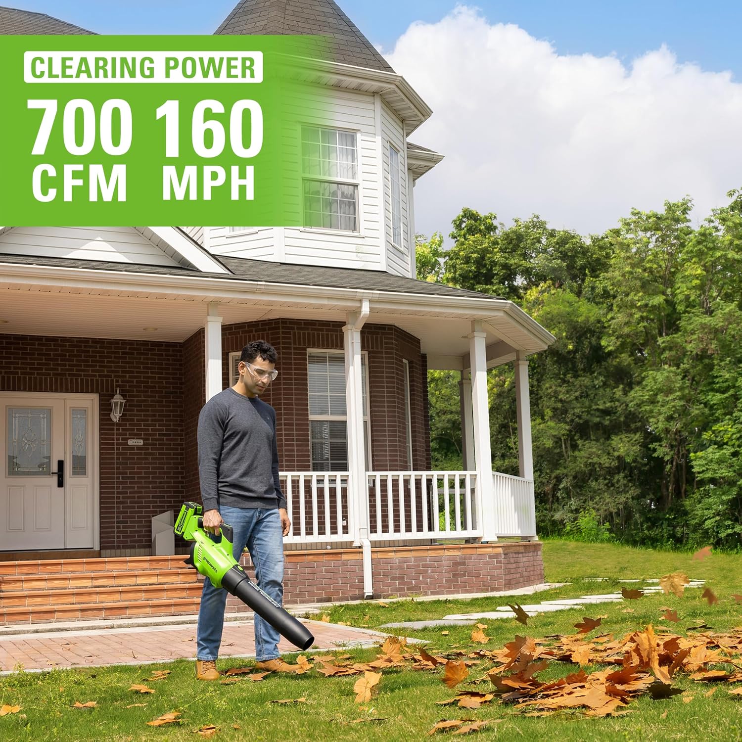 Greenworks Soplador de hojas axial inalámbrico sin escobillas de 40 V (160 MPH  700 CFM75+ herramientas), batería de 8.0 Ah y cargador incluidos