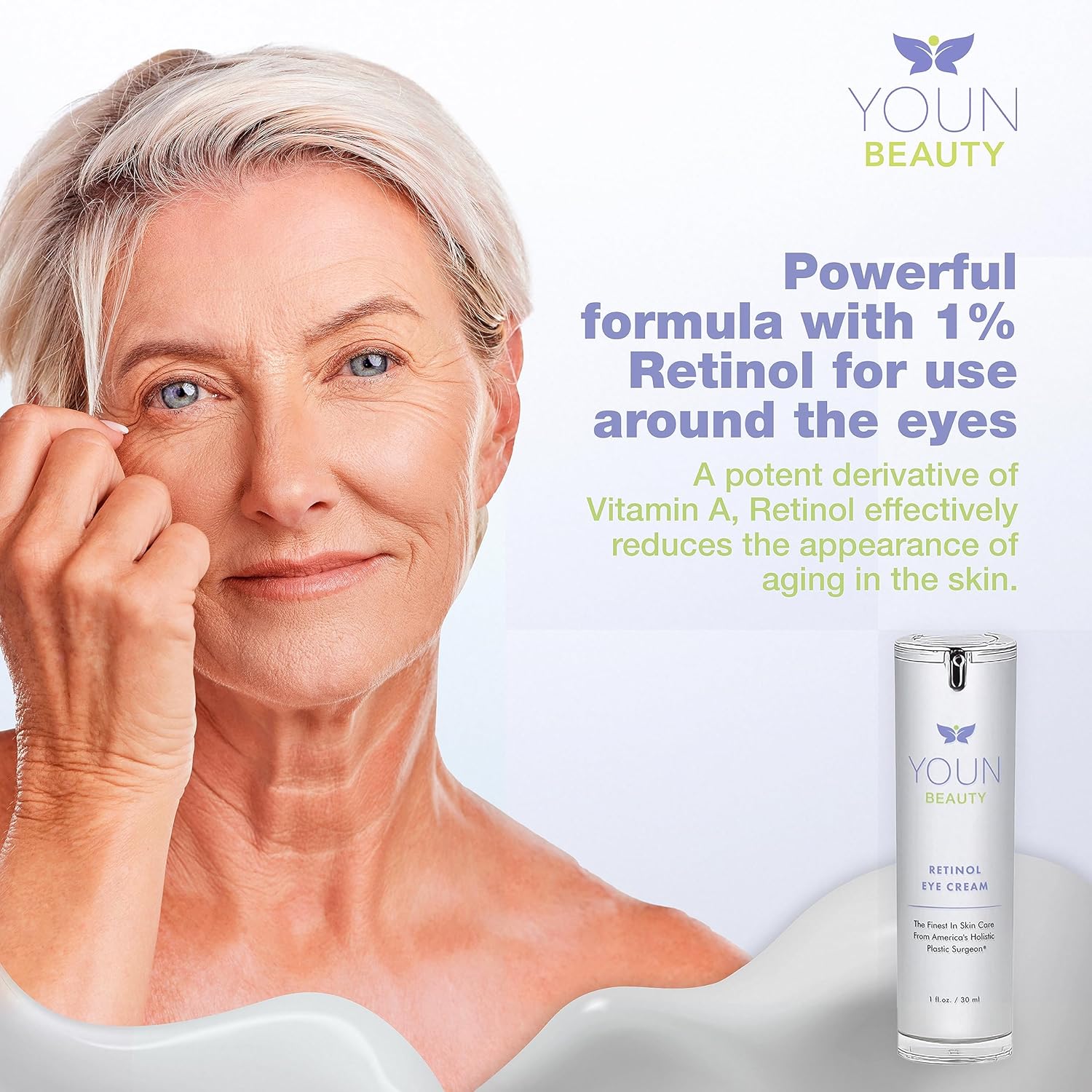 YOUN Beauty Crema de ojos Retinol por Holistic Plastic Surgeon Dr. Anthony Youn – Crema de ojos de noche sin parabenos con 1% de retinol y ácido
