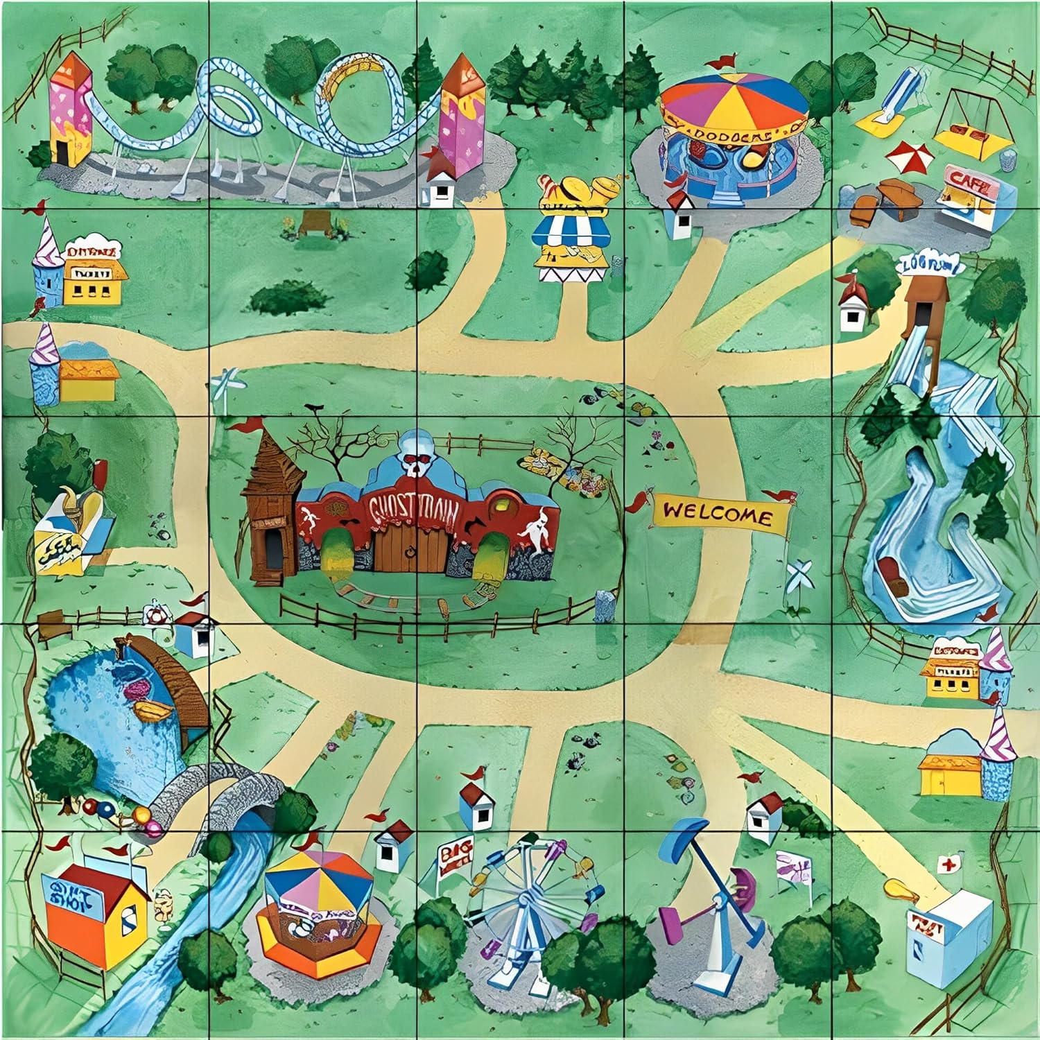 TTS Oti-Bot, Loti-Bot y Pro-Bot – Tapete educativo para niños, incluye 1 alfombrilla de rally, 1 alfombrilla de formas y 1 alfombrilla de parque de