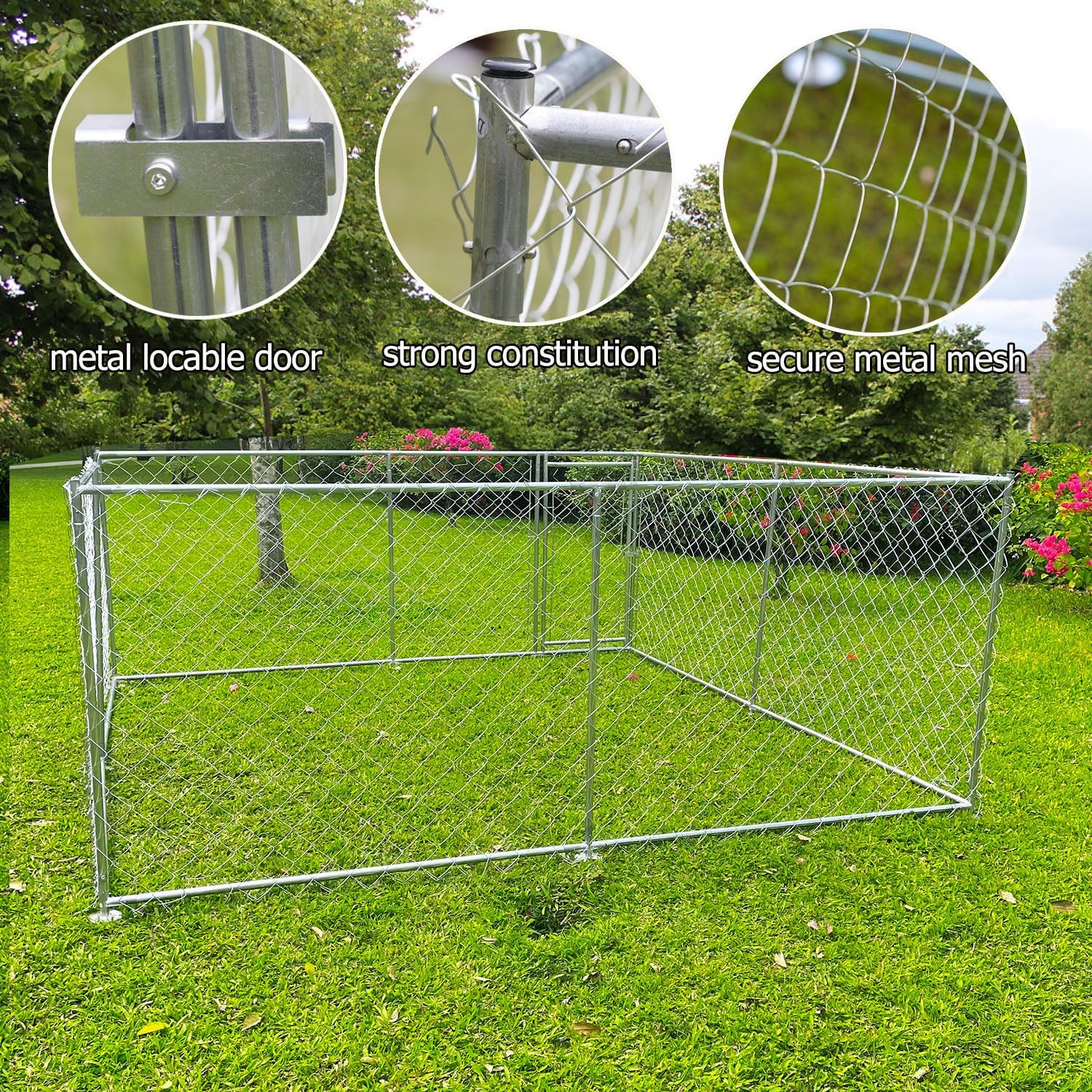 Perrera grande para exteriores, casa resistente para perros al aire libre, cerca para perros con bloqueo seguro para patio trasero (10 x 10 x 4.16
