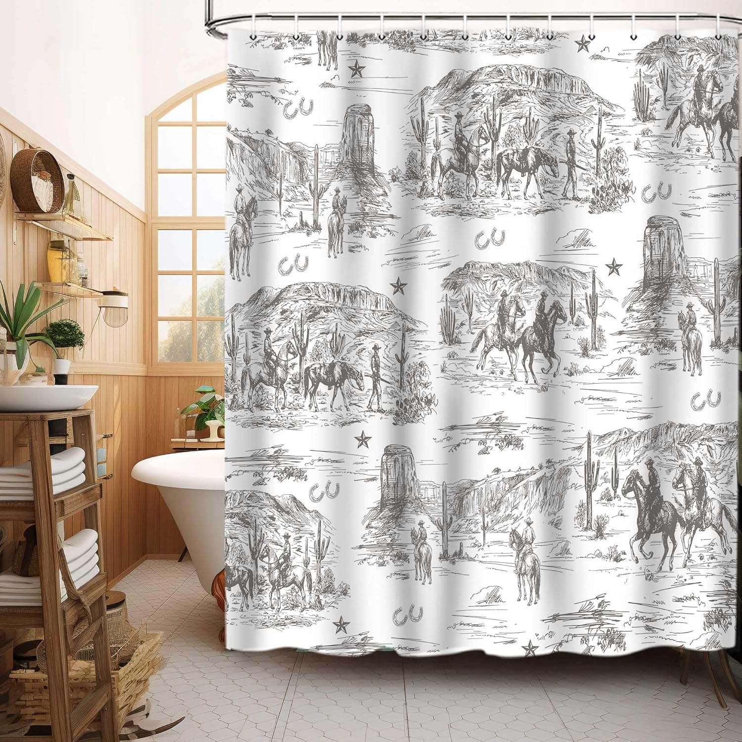 Cortina de ducha de vaquero occidental, cortinas de ducha de vaquero del desierto del suroeste para baño, decoración de baño, tela temática