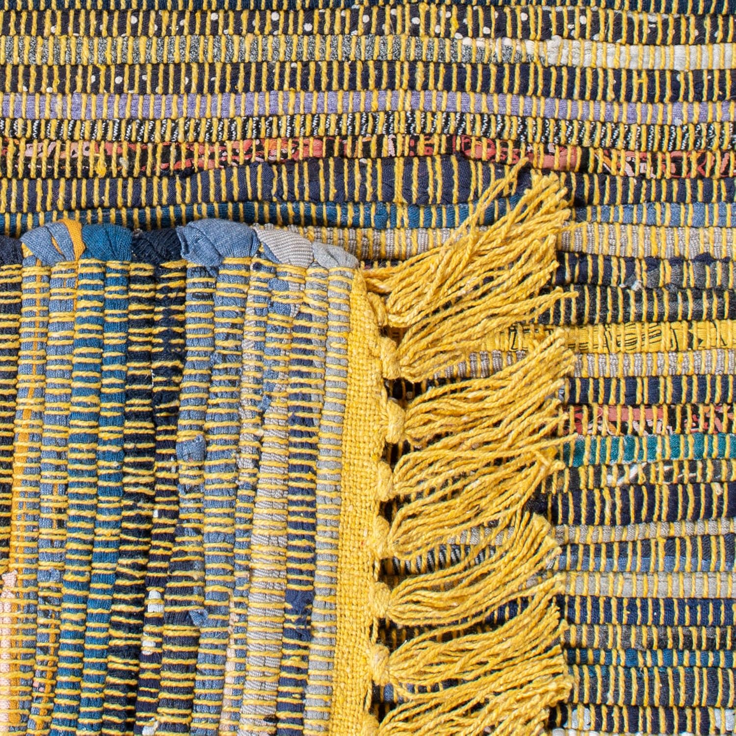 Safavieh Rag Collection RAR127B – Alfombra de algodón tejida a mano, color azul y multicolor, Algodón, AmarilloMulti