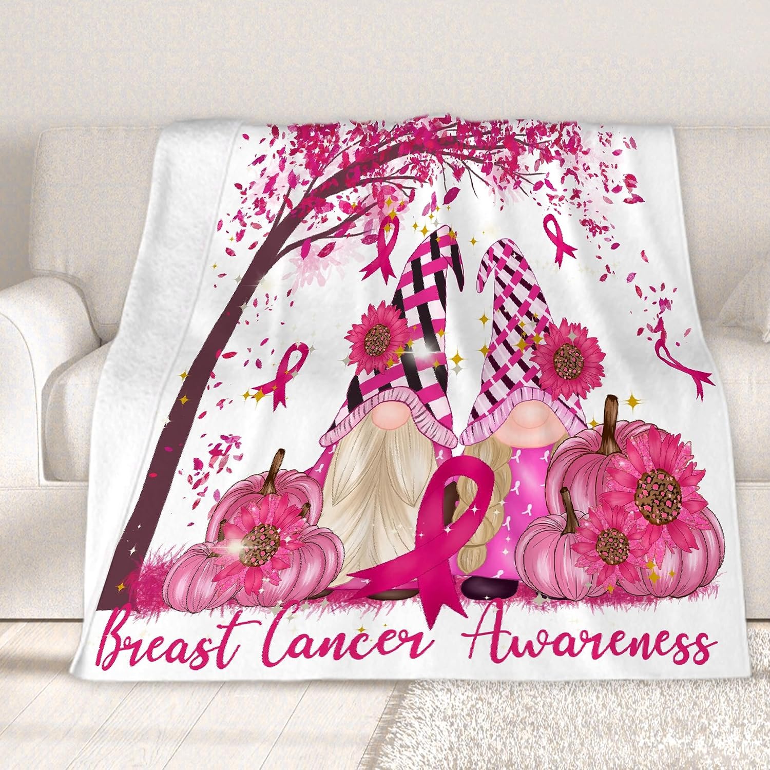 Manta de gnomos de cáncer de mama, regalos para mujeres para cáncer de mama, manta de condolencias con energía positiva inspiradora, 30 x 40