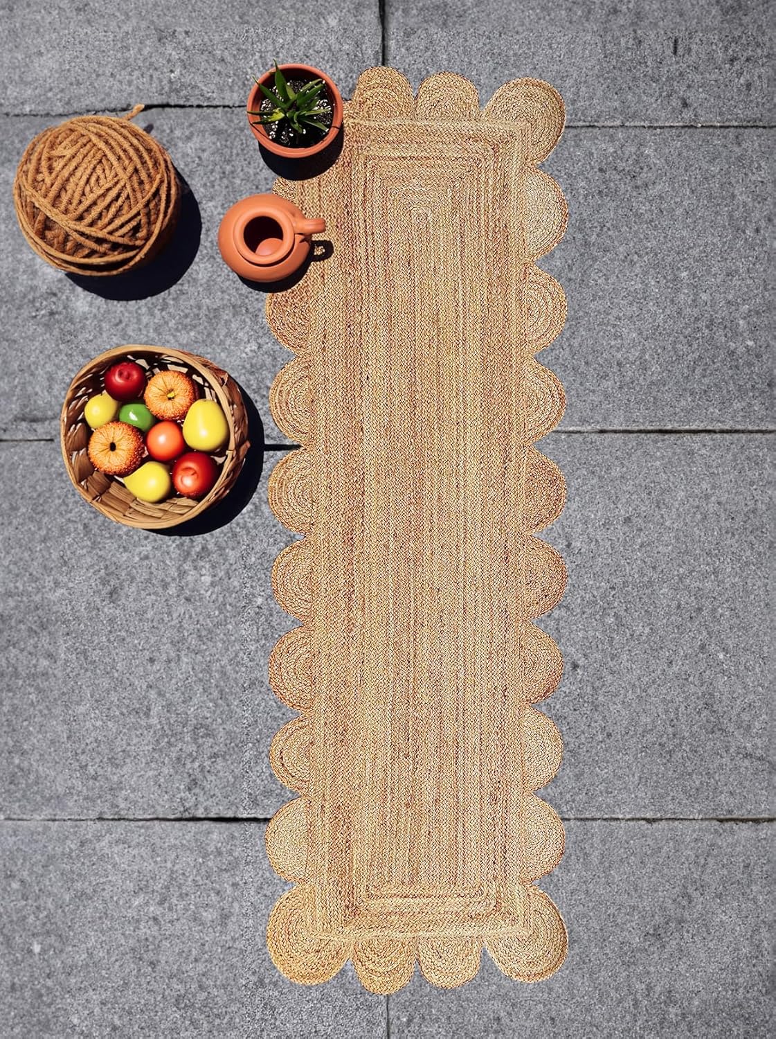 Alfombra de yute festoneado de 5 x 7 pulgadas, alfombra de baño bohemia natural de 2 x 3 pulgadas, alfombra de pasillo de yute para cocina, 2.6 x 6