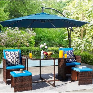 KaiMeng – Juego de comedor de 5 piezas para patio, sillas de mimbre marrón y negro, para exteriores, muebles de mimbre para balcón, porche con KaiMeng – Juego de comedor de 5 piezas para patio, sillas de mimbre marrón y negro, para exteriores, muebles de mimbre para balcón, porche con