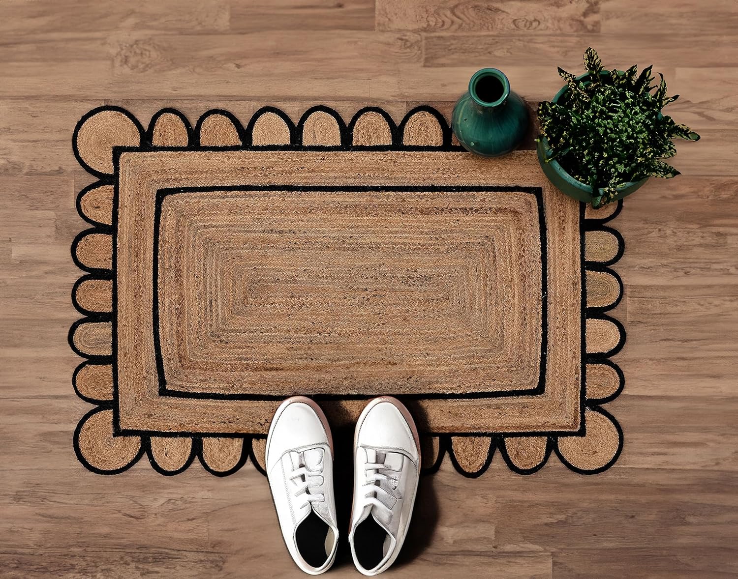 Alfombra de yute festoneado de 5 x 7 pulgadas, alfombra de baño bohemia natural de 2 x 3 pulgadas, alfombra de pasillo de yute para cocina, 2.6 x 6