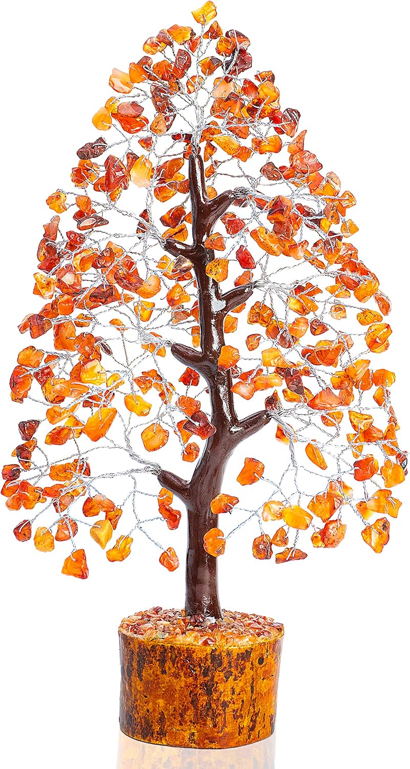 SHAWN Figura de árbol de piedras preciosas de cornalina de Feng Shui, bonsái de buena suerte, reiki, cristales curativos, decoración, escultura de