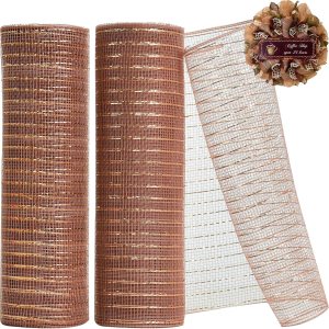 TONIFUL 2 rollos de cinta de malla decorativa de color oro rosa de 10 pulgadas, malla de tela con papel de aluminio para suministros de corona de TONIFUL 2 rollos de cinta de malla decorativa de color oro rosa de 10 pulgadas, malla de tela con papel de aluminio para suministros de corona de