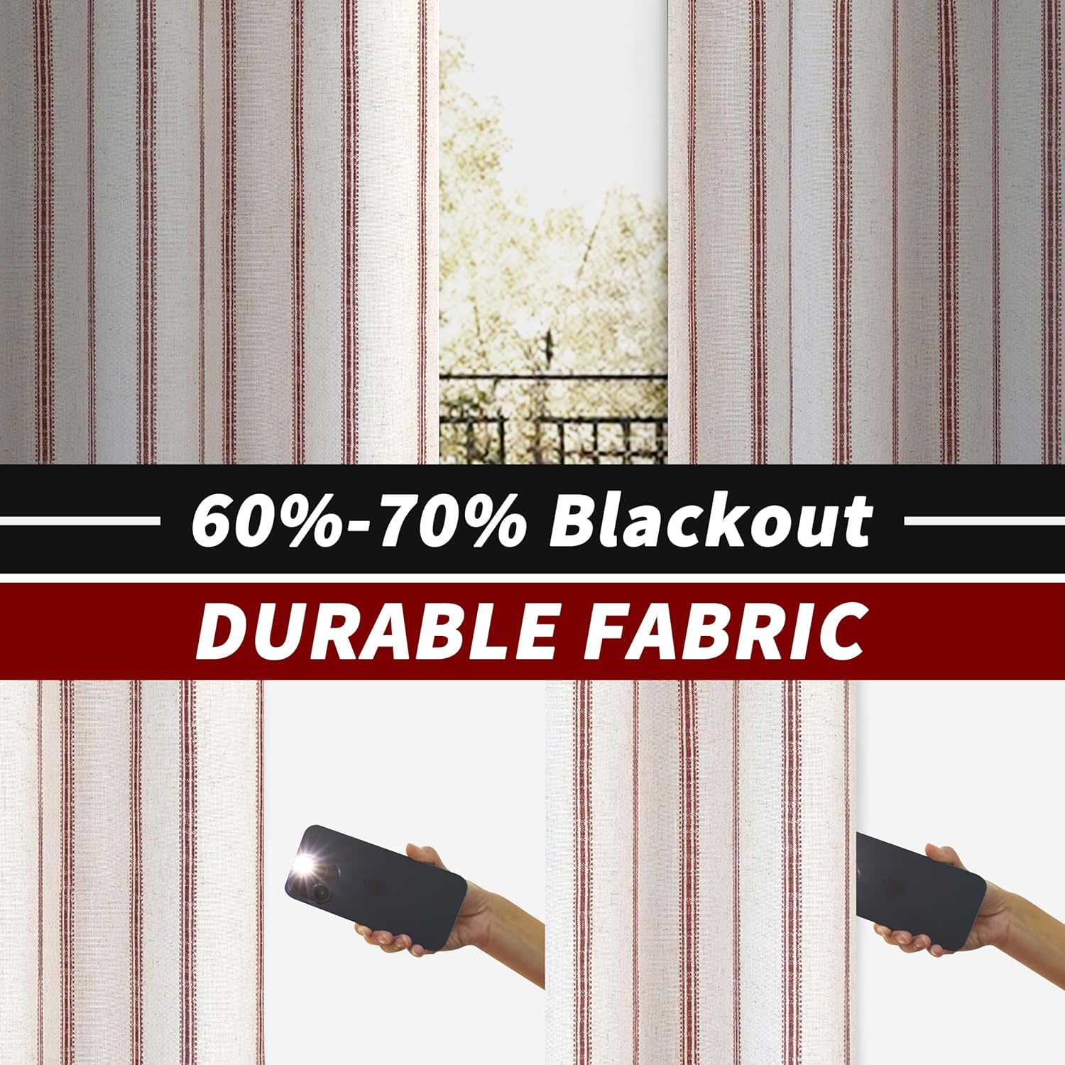 DriftAway Cortinas opacas de mezcla de lino de 90 pulgadas de largo para dormitorio, cortinas de lino con estampado de rayas verticales, con