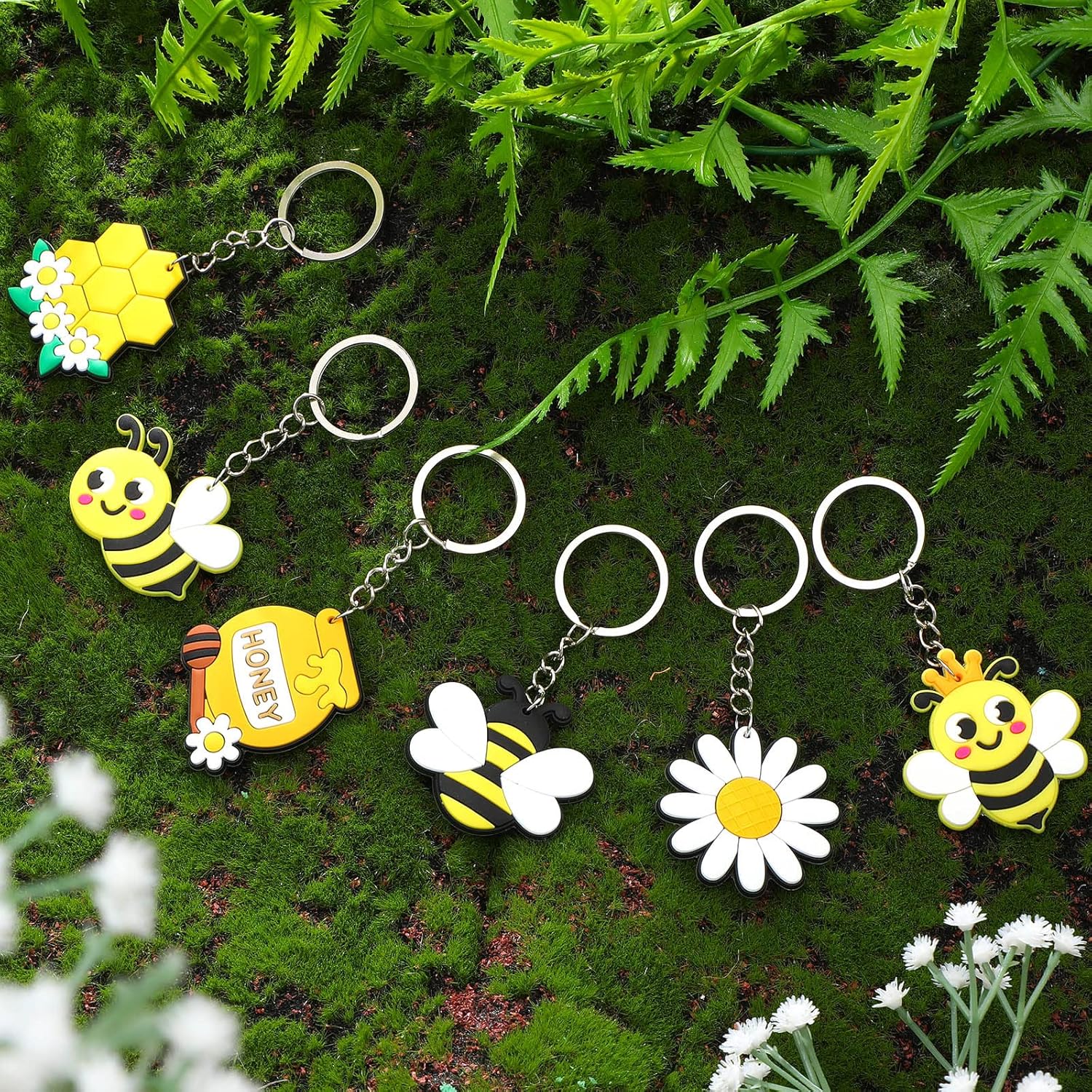 Tudomro 36 llaveros de abeja lindos recuerdos de fiesta de abejas, decoraciones de flores, macetas de miel, decoración de panal para niños, temática