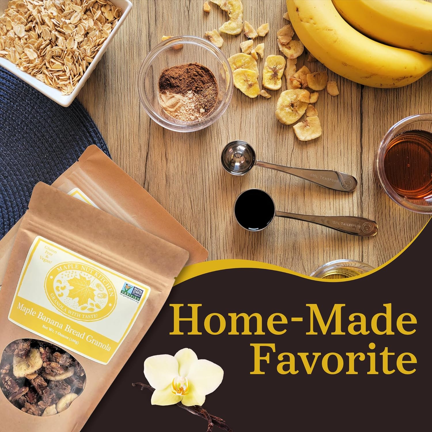 Maple Nut Kitchen Granola de pan de plátano, sin gluten y sin lácteos, regalo perfecto para el desayuno, paquete de 3