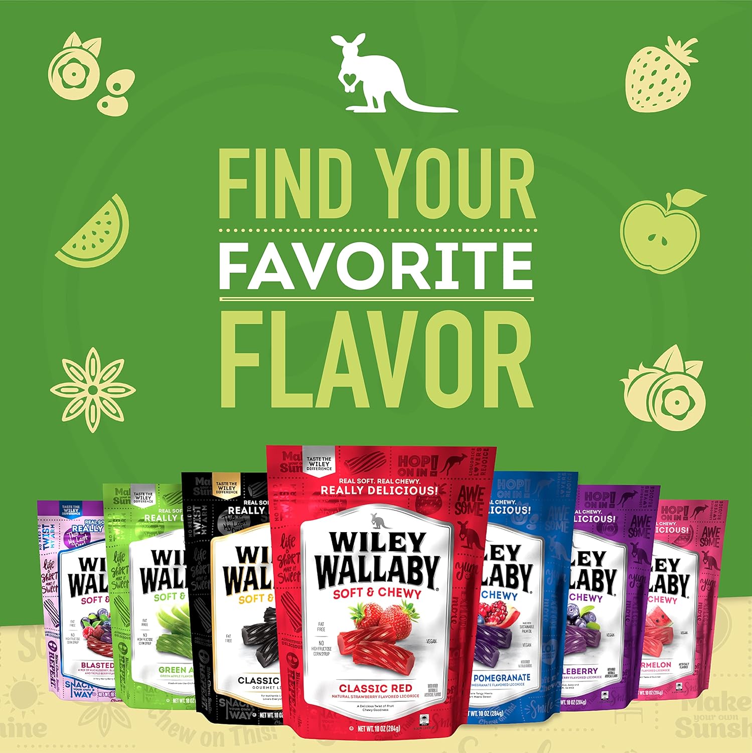 Wiley Wallaby Torceduras clásicas gourmet suaves y masticables de caramelo de regaliz de manzana verde australiana de 10 onzas, paquete de 3