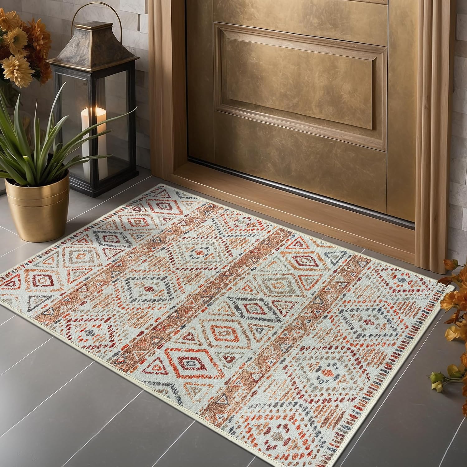 Adiva Rugs Alfombra de área lavable a máquina de 2 x 3 pies con parte trasera antideslizante para sala de estar, dormitorio, baño, cocina, alfombra