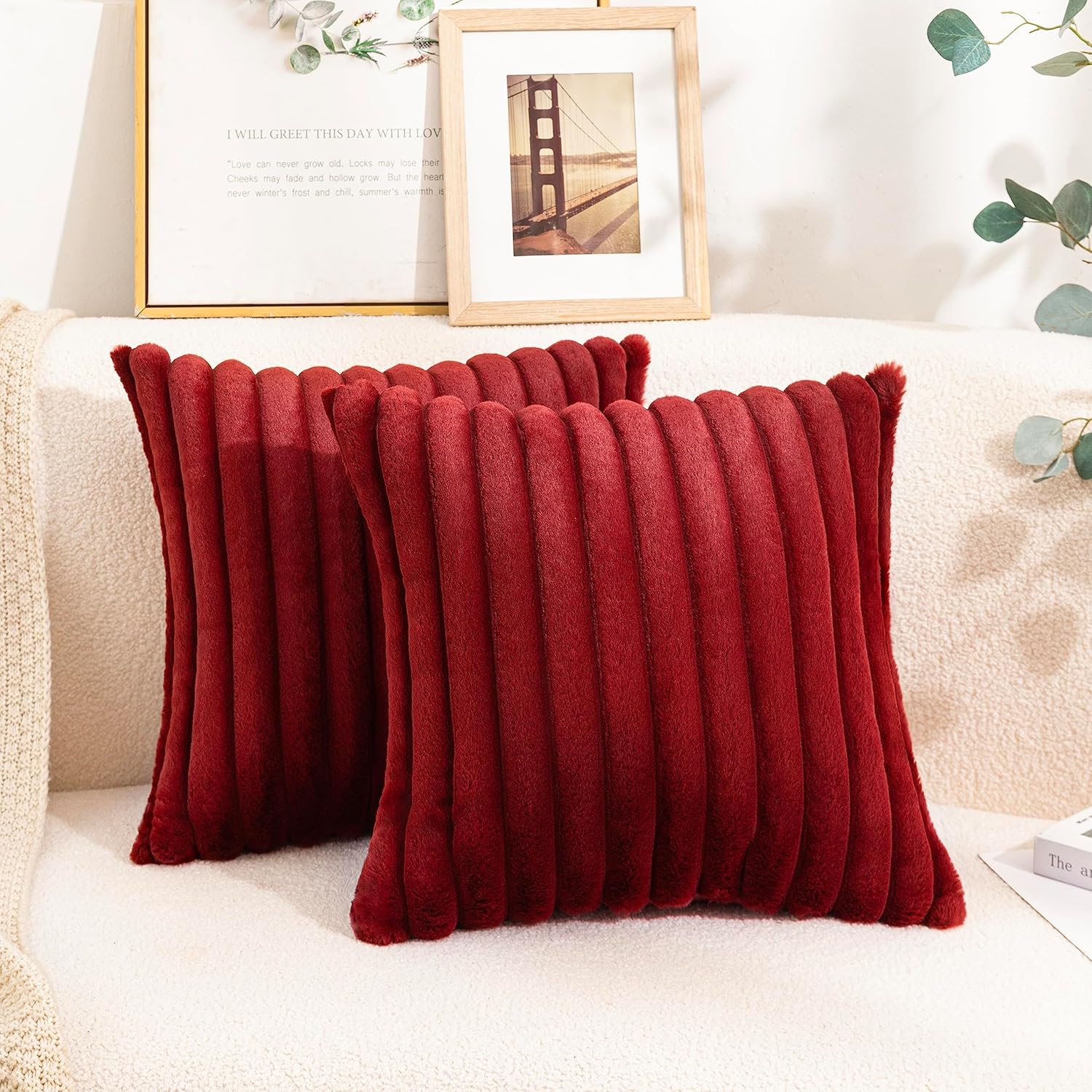 Uhomy Juego de 2 fundas de almohada de felpa esponjosa de 18 x 18 pulgadas, fundas de almohada decorativas de lujo y suaves de piel sintética para