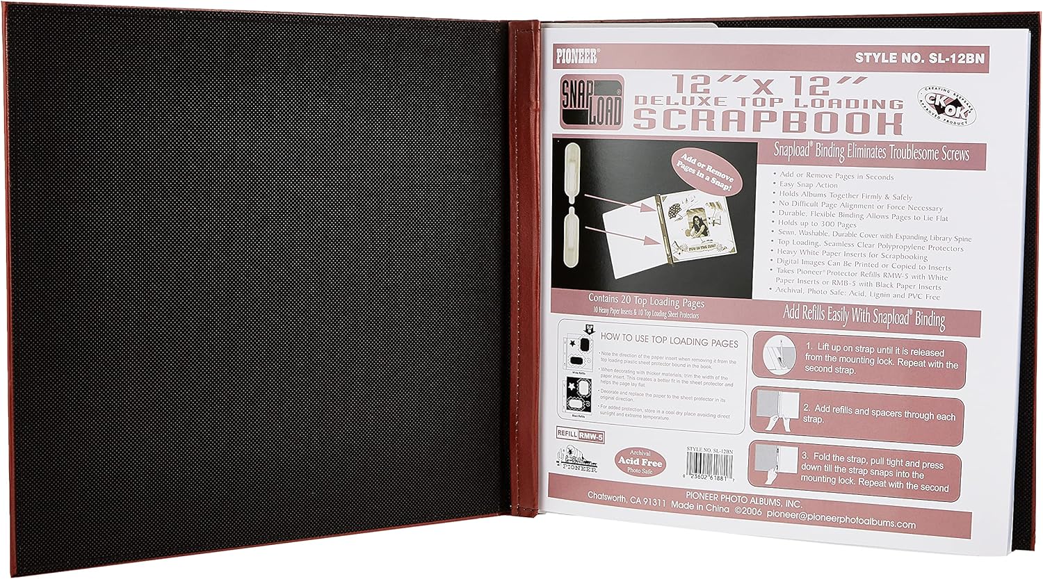 Pioneer – Libro de recuerdos de piel sintética cosida a presión de 12 x 12 pulgadas, color marrón