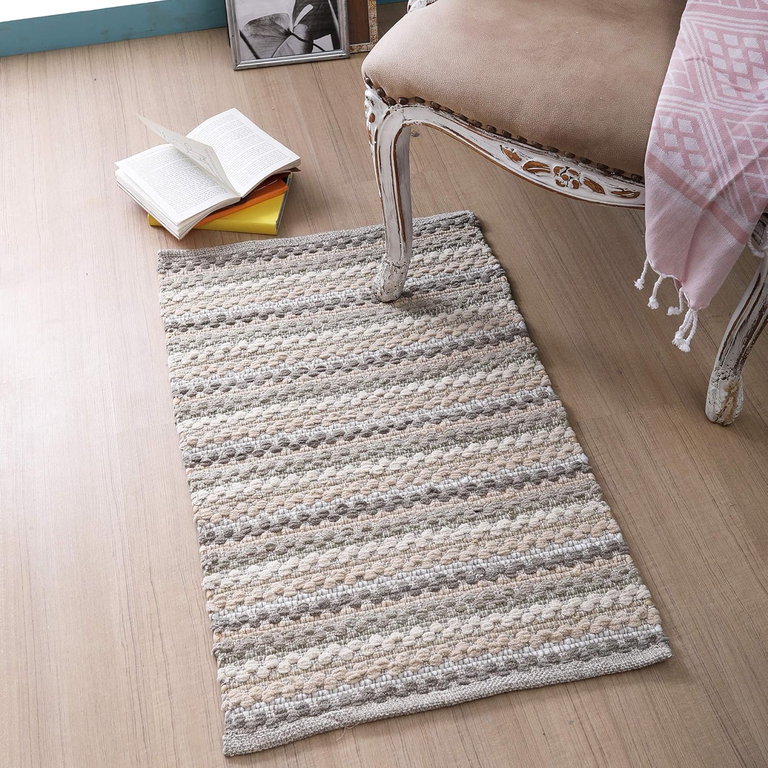 Alfombra de baño de felpilla de 24 x 36 pulgadas, 100% algodón, suave, absorbente y lavable a máquina, combo de lino